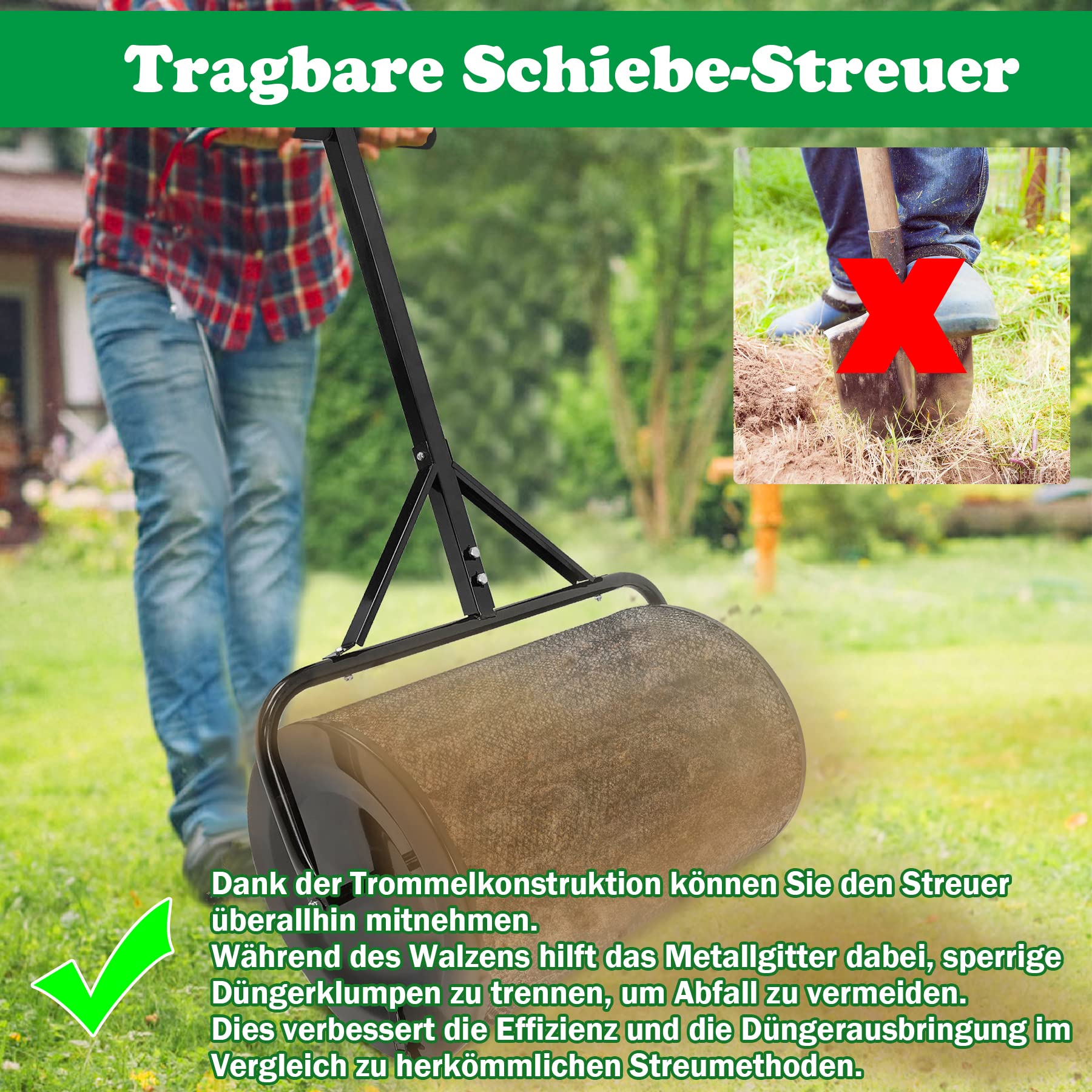 SUBTLETY 80 l rozsiewacz nawozów i nawozów kompostowych do trawy Torfowa sitko z gąbką metalowy uchwyt i kosz siatka Ø40x65cm przenośny rozsiewacz maszyny do przesiewania ziemi