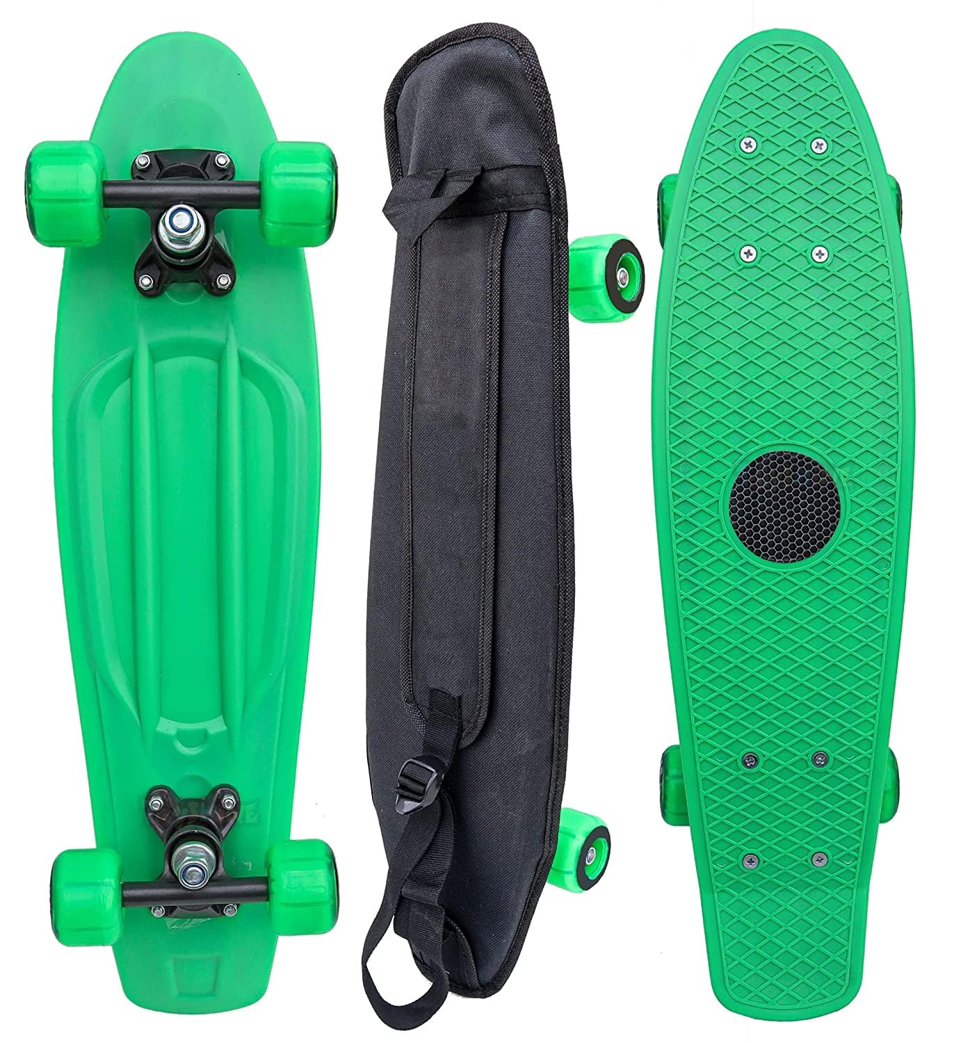 Toyshine Complete Highly Flexible Plastic Cruiser Board 57cm Skateboard for Beginners or Professional with High Rebound PU Wheels - Multicolor