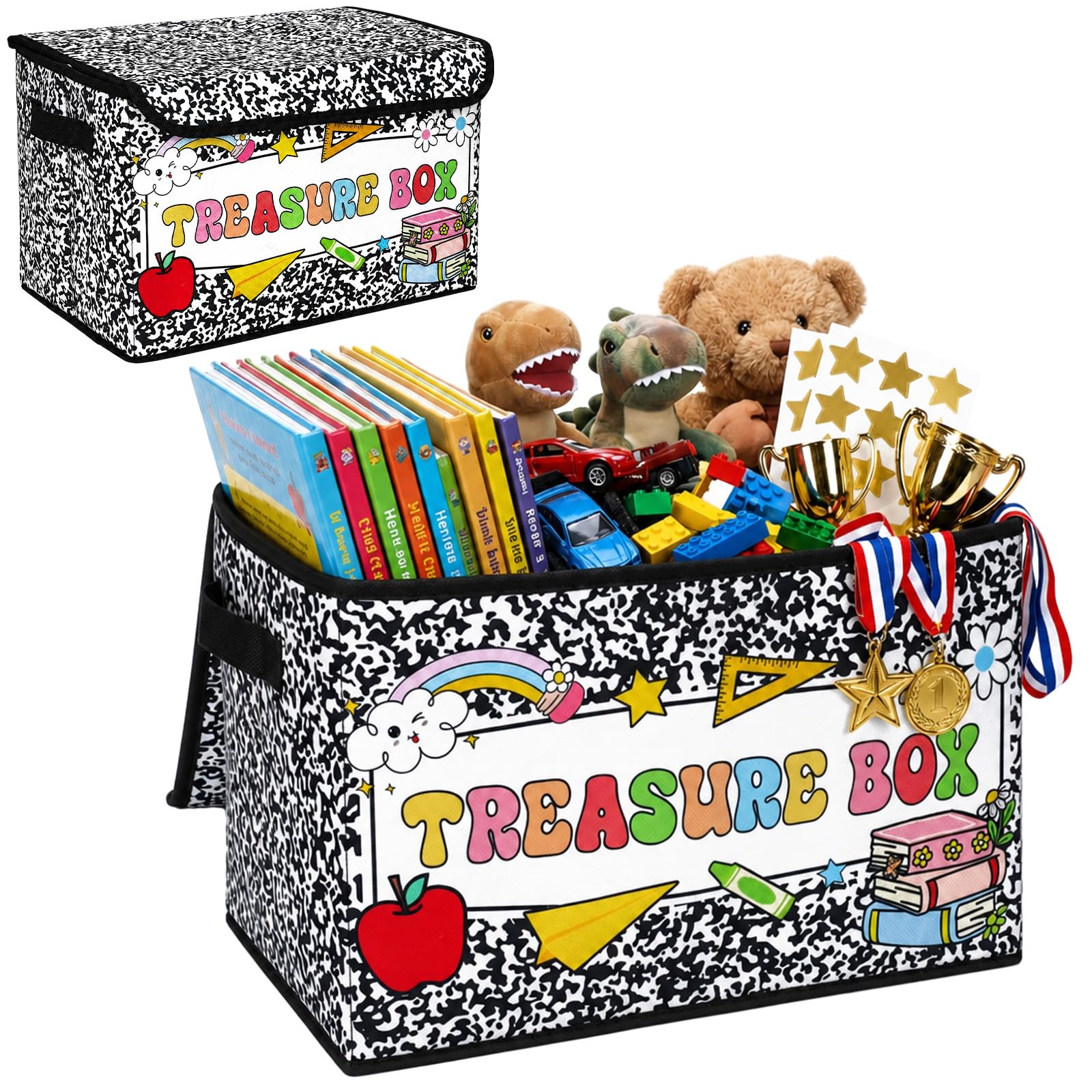 Sabary Composition Notebook Treasure Chest Box for Prize with Lid Foldable Storage Box for Teacher Prizes Awards Student Rewards Collapsible Toy Chest for Classroom School Decor Home Daycare Playroom-image-26