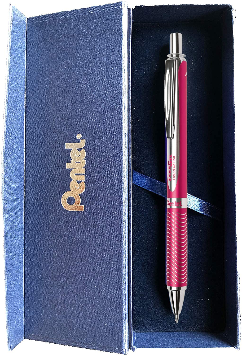 Pentel EnerGel Sterling BL407B-A Gel Roller Pen with Pressure Mechanism in Silver-Red Metal Housing, Line Width 0.35 mm, Ball Diameter 0.7 mm