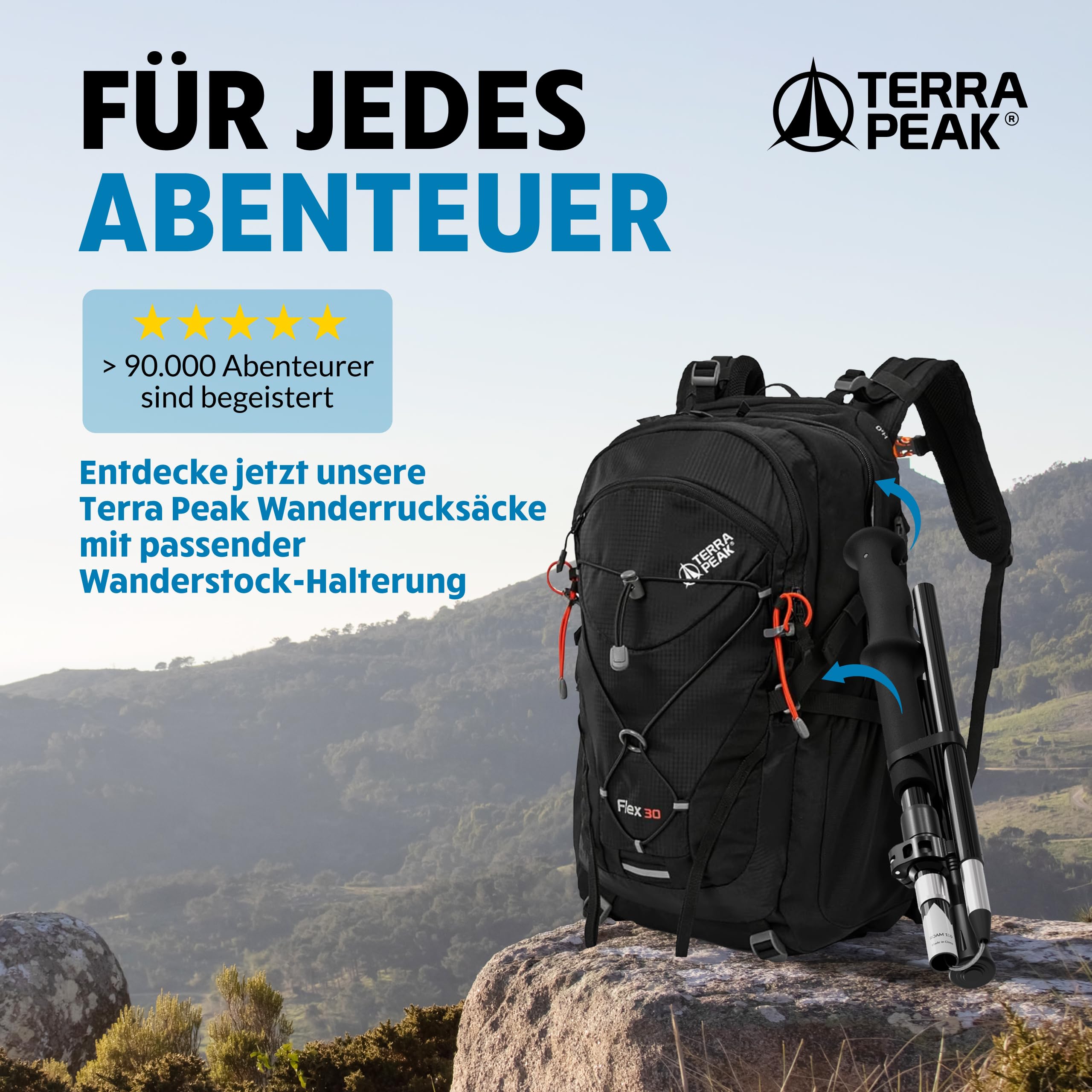 Terra Peak® Premium Wanderstöcke faltbar, ausziehbar & Ultra-leicht - GRATIS Mikrofaser-Handtuch - Damen & Herren Trekkingstöcke & Nordic Walking Stöcke klappbar - Wanderstock mit Gummipuffer