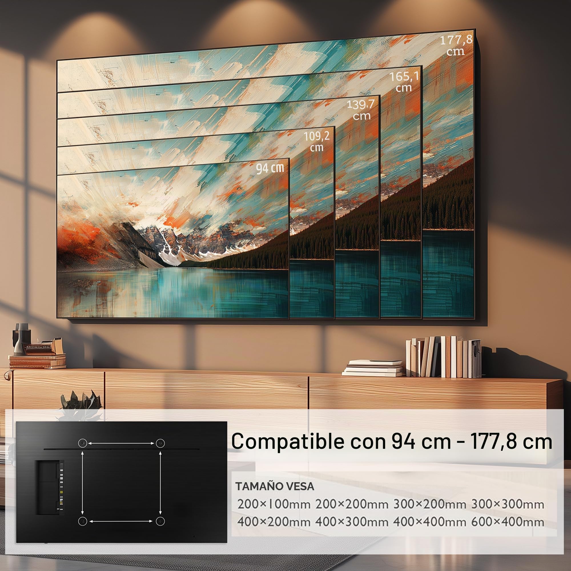Maclean Soporte de Pared Eléctrico para TV de 37-70" | Altura Ajustable con Mando a Distancia | para Montaje sobre la Chimenea | Máx. VESA 600x400 | hasta 35 kg | MC-891