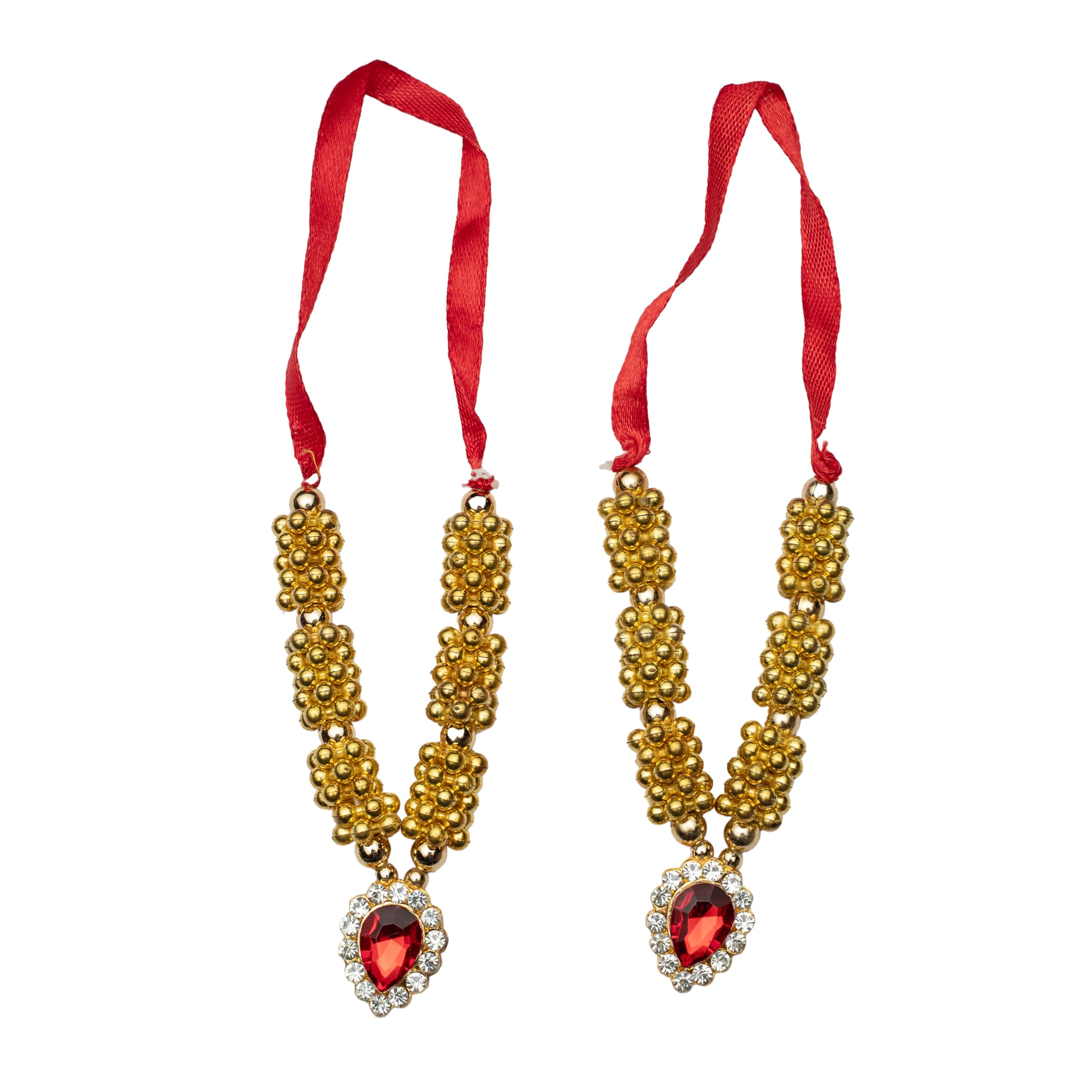 Aditri Creation Set of 2 Stone Mala Set for Laddu Gopal/Devi Maa/Radha Krishna/Indian Traditional God Goddess Haar Sringar jewellary Set for God Statue for Festival Decoration(Size:-3'')(Red Golden)