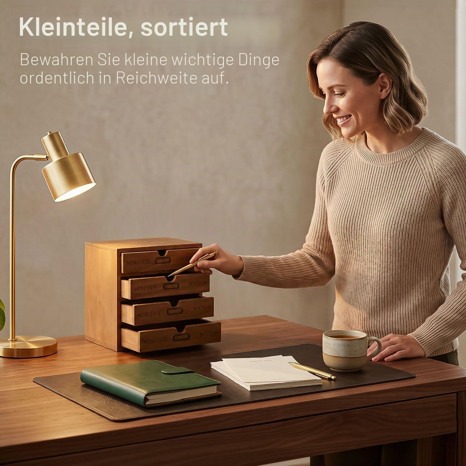 Flexzion Holz-Schreibtisch-Organizer mit 4 Schubladen, 4-stöckiger Holz-Tischschrank, Arbeitsplatte, Schreibtisch-Zubehörbox, für Zuhause, Arbeitsplatz, Theke, Kunsthandwerk, Werkzeugpost