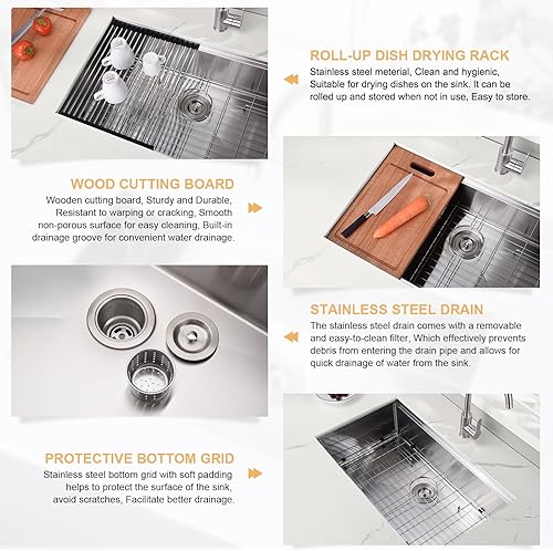 Miniatura 3 de ALWEN - Fregadero de cocina de 30 pulgadas, estación de trabajo de acero inoxidable resistente a los arañazos, moderno fregadero de cocina R10 con