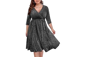 Plus Size New Year's Eve Flowy Midi Dress with V-Neck