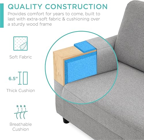 Miniatura 5 de Best Choice Products Sofá modular tapizado para el hogar, apartamento, dormitorio, habitación extra, espacios compactos con diván, 3 asientos,