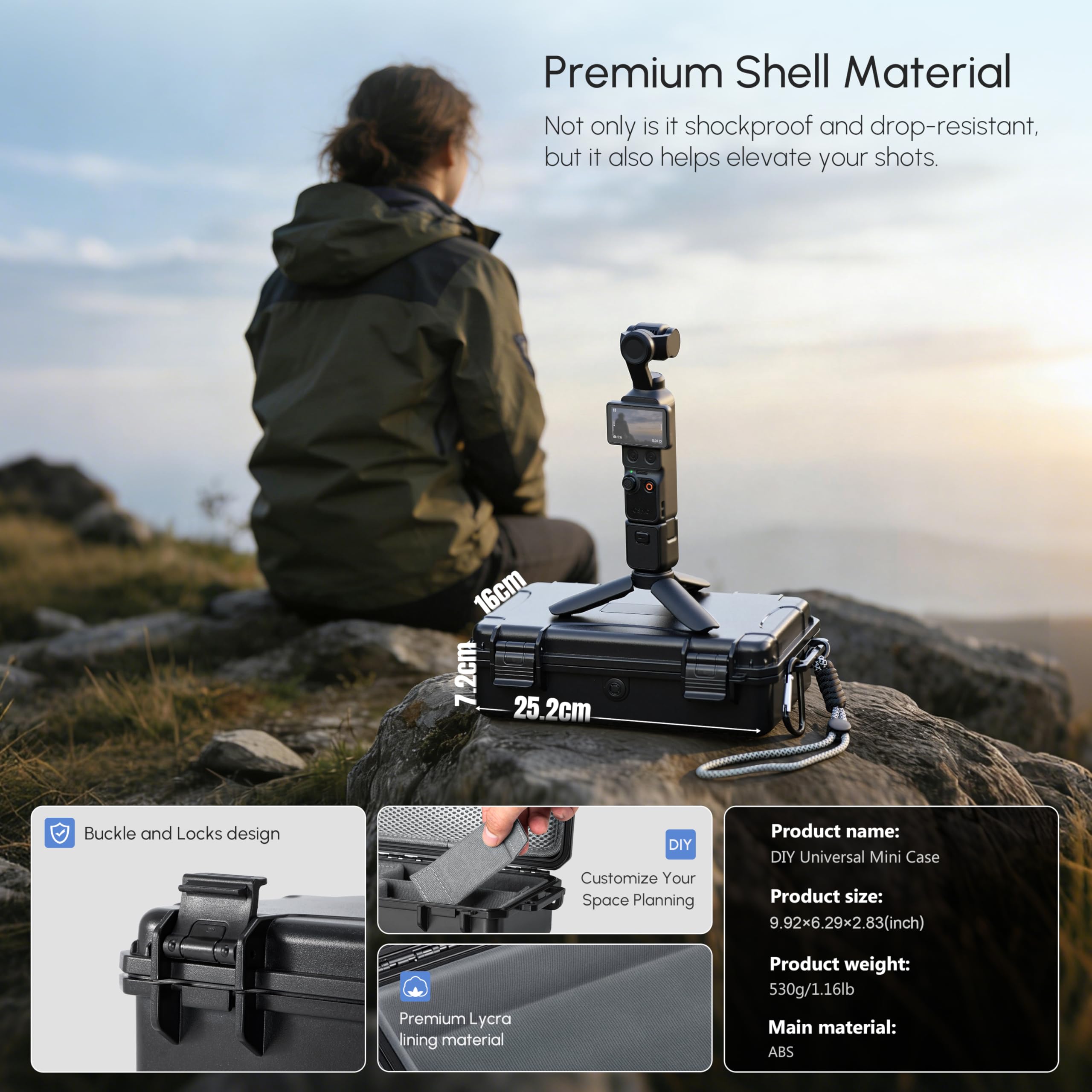 STARTRC PHOTO wasserdichte Hartschalen Tasche für Insta360 Luna Ultra | kompatibel mit Osmo Pocket 4/3, individuell einstellbare Trennwände, IP67-Schutz, Reise-Aufbewahrungsetui (nur Etui)