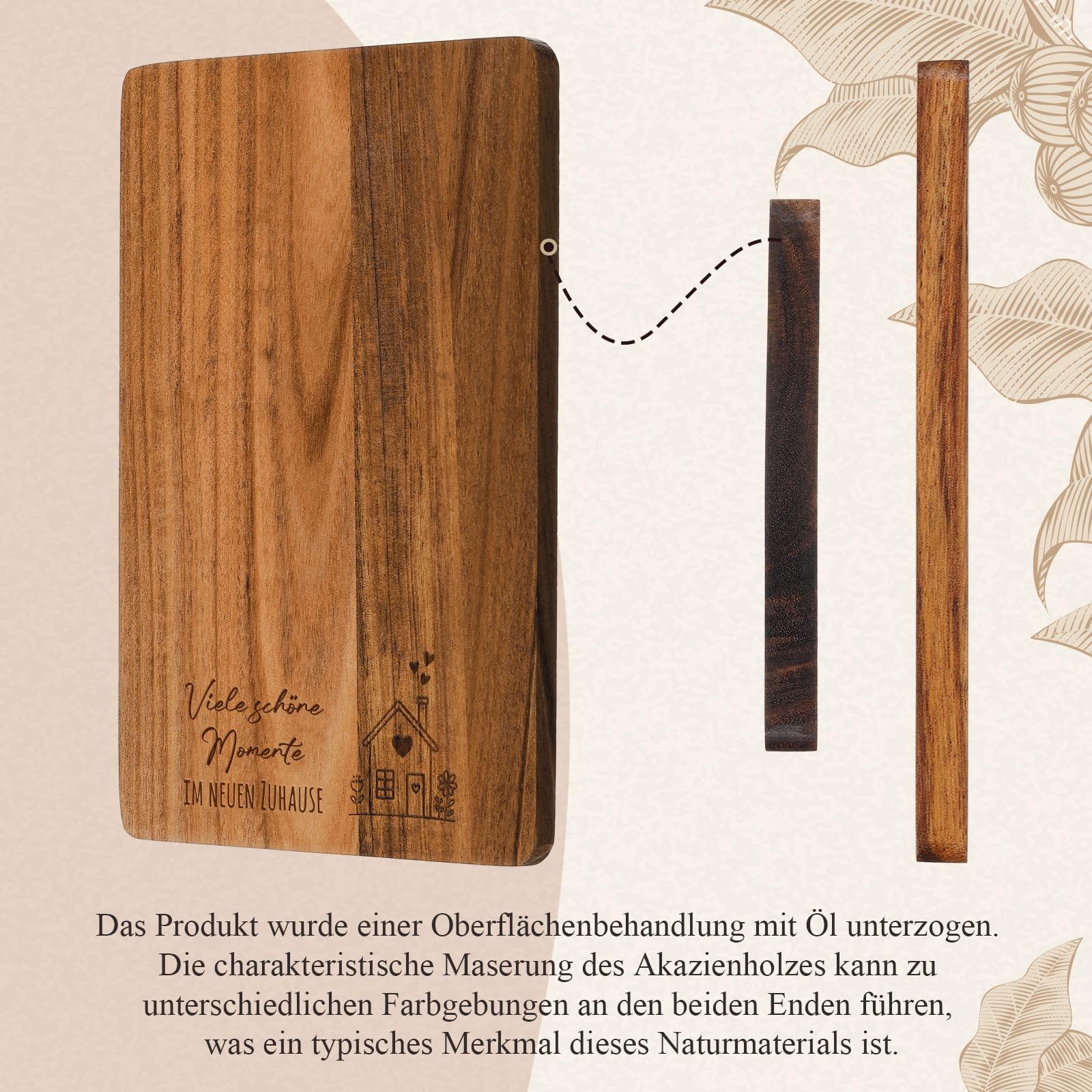 Xuniea Einweihungsgeschenk 23 x 15 cm Holz Frühstücksbrett Baumwolle Küchentuch Neues Zuhause Geschenk zum Einzug Wohnung Geschenk zum Einzug Richtfestgeschenk(Viele Schöne Momente im Neuen Zuhause)