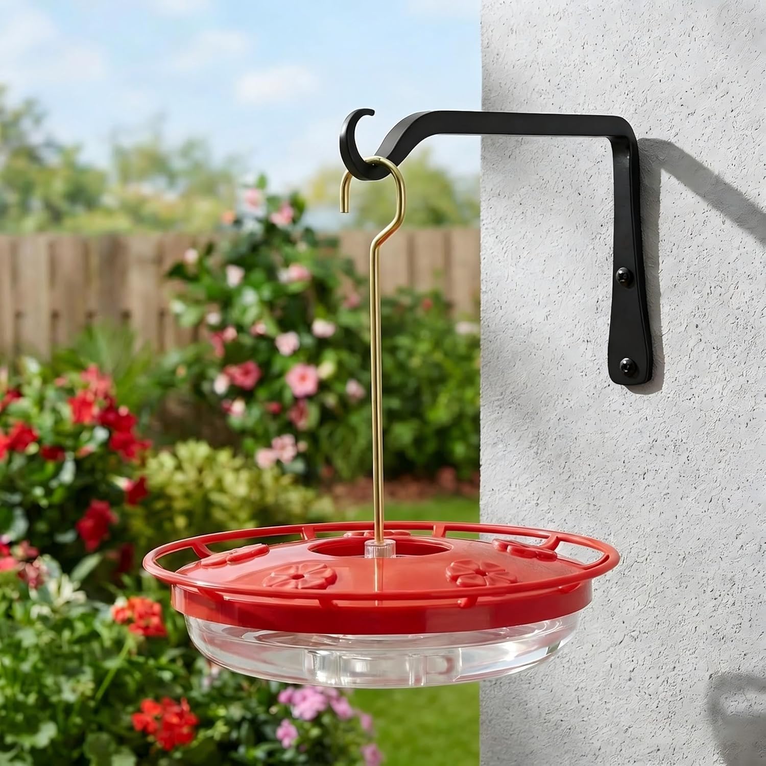 FEED GARDEN 16 oz glass hummingbird feeder with built-in ant moat and bee guard feeding ports