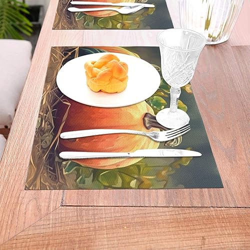Miniatura 3 de 6 PCS PVC Placemats Set Place Mats Harvest Ripe Pumpkin Non-Slip Weave Place Mats 12" x 18" Farmhouse Table Mat Set for Family Dinners Wedding