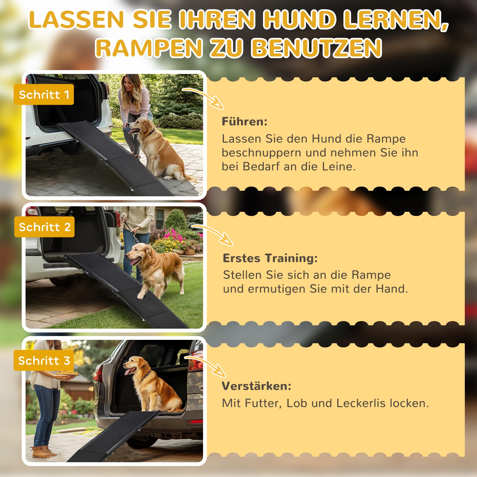 PawHut Hunderampe klappbar Hundetreppe Auto & SUV rutschfest Einstiegshilfe für Kofferraum, 158x43,5cm, Hundeautorampe für große Hunde bis 40 kg Schwarz