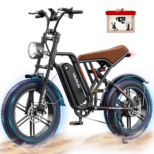 VARUN Electric Bike Peak 750W - 65+ Miles Long Range Electric Bike for Adults - Reaches 25MPH, 48V 13Ah Battery, Full Suspension, 7-Speed All-Terrain 20" Fat Tire Electric Motorcycle Dirt Bike