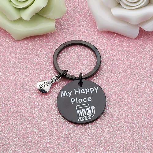 Miniatura 3 de FEELMEM Llavero de casino para amantes de los casinos, regalo para jugadores, regalo My Happy Place Lucky 777 Jackpot Casino