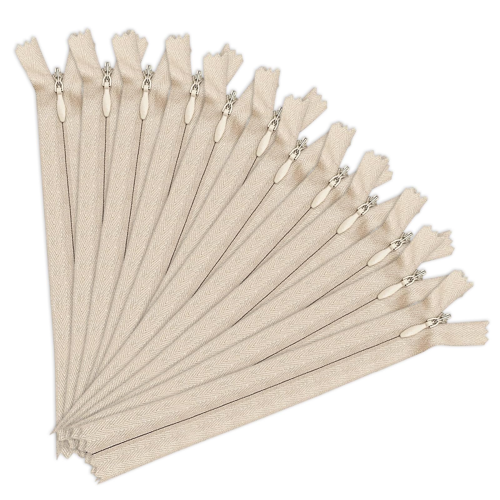 Xazuninsu Beige 12 Pcs Zips For Sewing, 40Cm/16 Inch Nylon Zinvisible Zip, Closed-End Concealed Zipper For Dressmaking Pillows Cushions Skirts Clothes Bags Bridal (Beige)