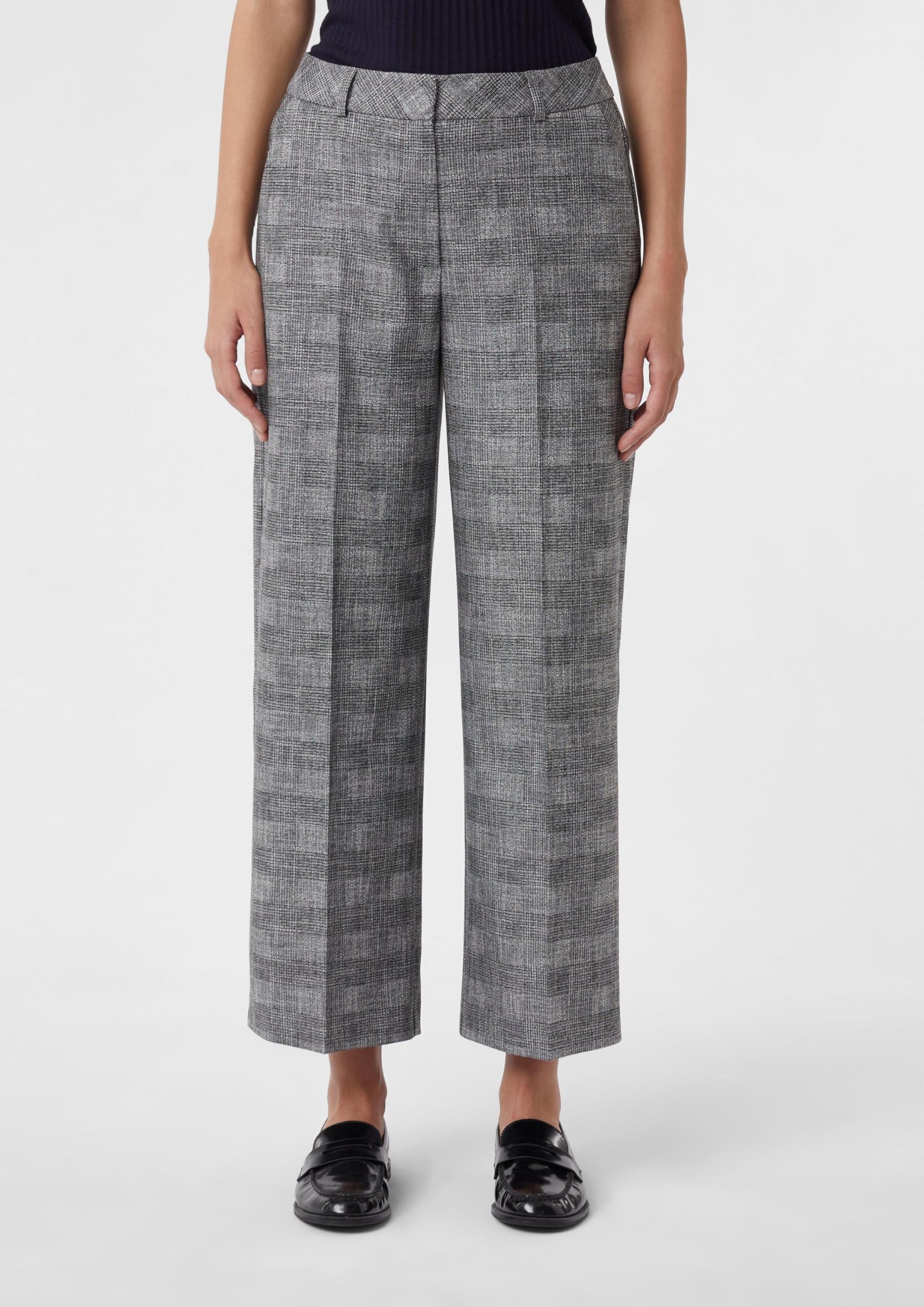 Comma Damen Hose Ankle-Hose mit Wide Leg und Karomuster
