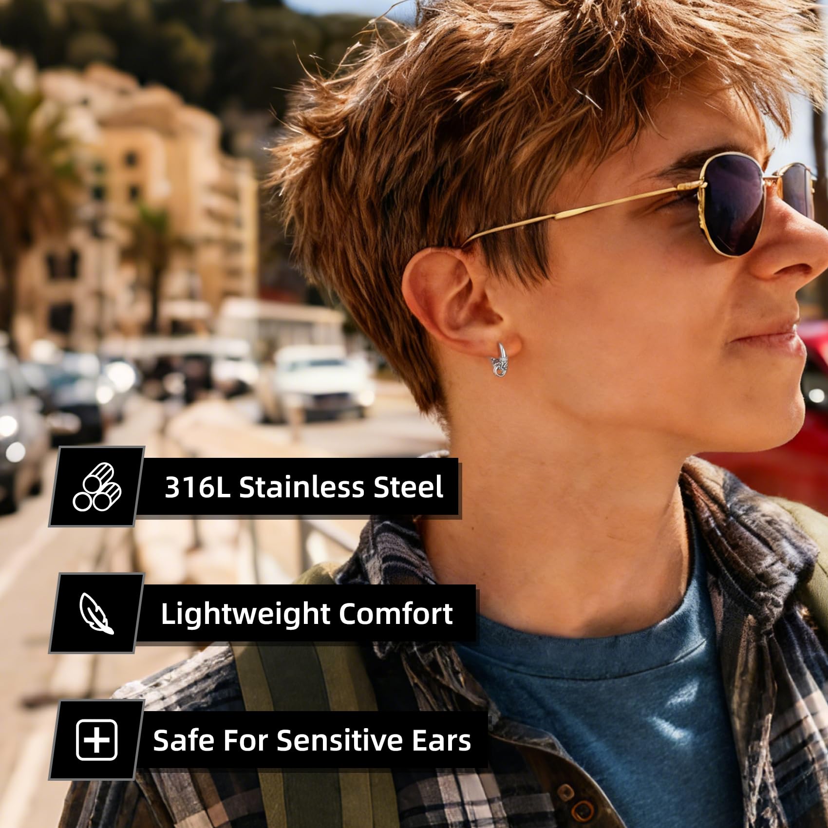 25 Pairs Earrings Set for Men and Women, Black Silver 14K Gold-Plated Mixed Earring Studs Kit Fashion Ear Piercing Jewelry Cross Dangle Hoop