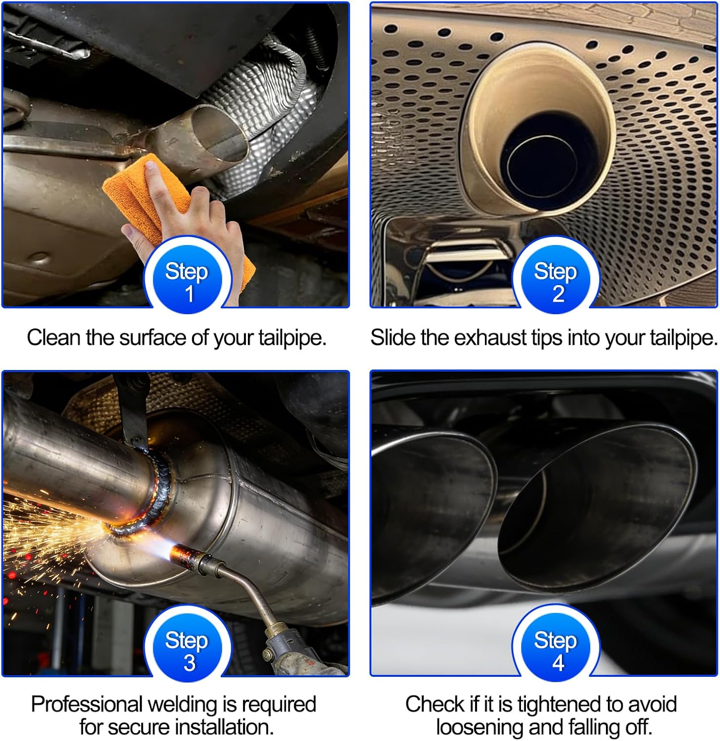 4" Intlet 7" Outlet 36" Overall Length Polished Stainless Steel Exhaust Pipe，Miter Cut Diesel Exhaust Stack Diesel Exhaust Tip with Clamp