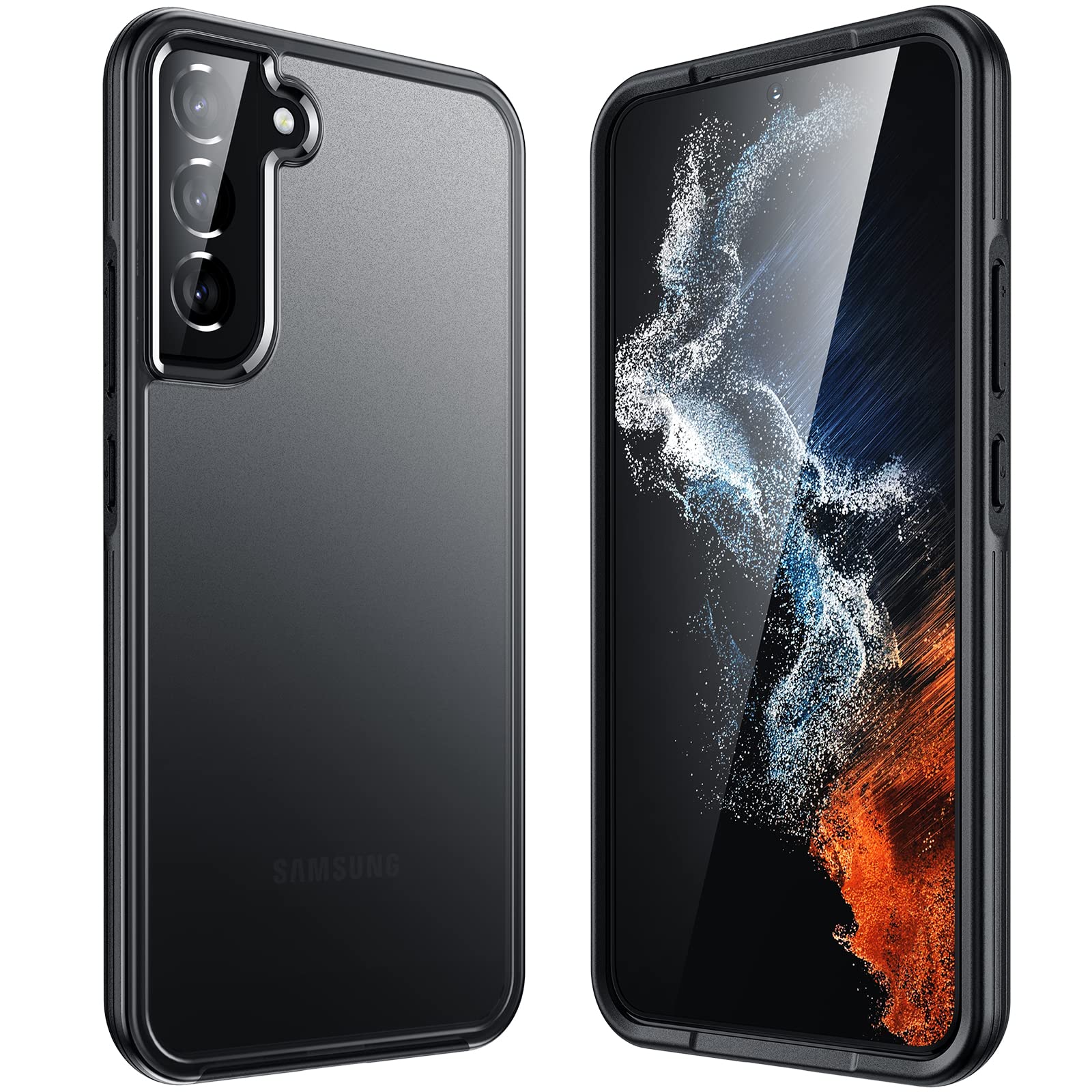 FacbinyShockproof Phone Case Cover for Samsung Galaxy S22 6.1 Inch, Hard PC Back with Soft Edges [Anti-Scratch] [Non-Yellowing] Matte Clear Case, Black