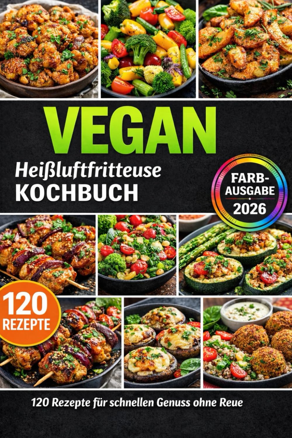 Heißluftfritteuse Kochbuch VEGAN: 120 schnelle 5-Zutaten-Rezepte: knusprig, familientauglich & günstig – inkl. genialer Tipps, Gelingtricks und Farbfotos
