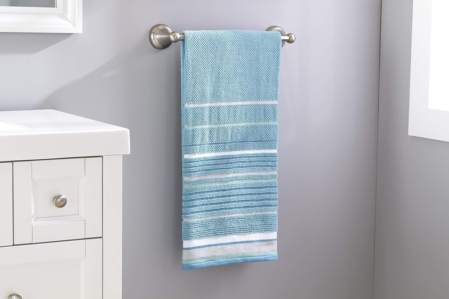 SKL Home Seabrook Stripe Bath Towel, Premium 100% Cotton, Teal image 3