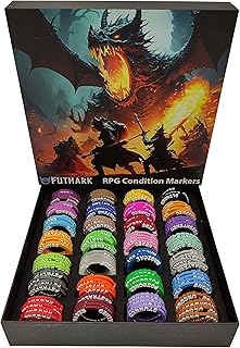 Futhark Ultimate DND Condition Markers Set: 112 Vibrant, 3D Rubber Rings for Dungeons & Dragons and All Tabletop RPGs in Exceptional Box - The Perfect DM Gift!