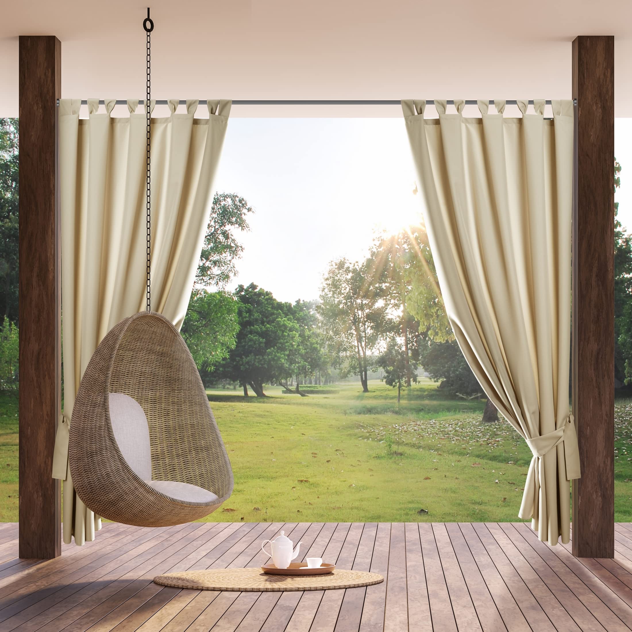 Eurofirany GARDEN Tenda de Esterni con Passanti - 1 Pezzo. Tende impermeabili per Terazze, Tenda per Gazebo Pergolata Patio Balcone, Protezione Solare e Privacy, 155x200 cm, Beige Chiaro - 2