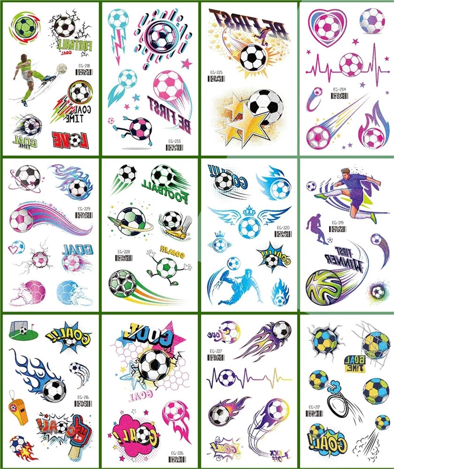 12 Sheets Soccer Ball Temporary Tattoo Stickers - Fun Designs for Fans and Parties