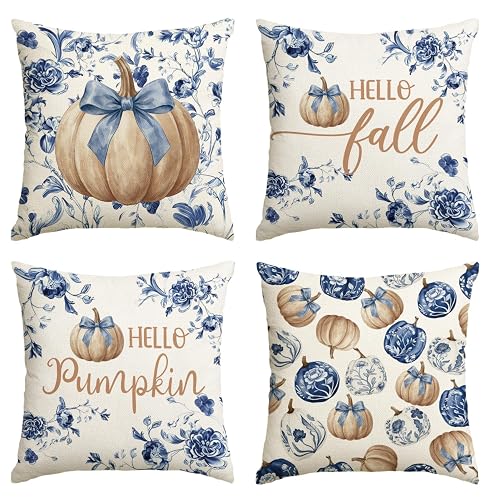 AVOIN colorlife Fall Chinoiserie Pumpkins Pillow Covers 18x18 Inch Set