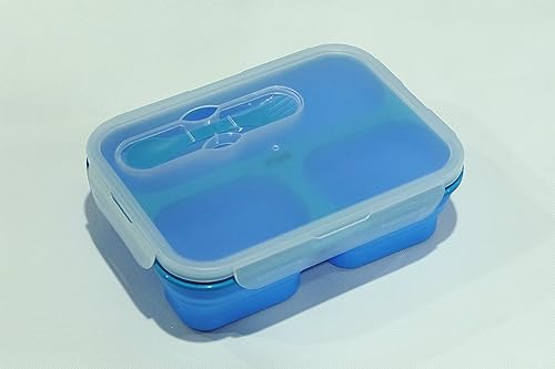 Miniatura 2 de Sailing Elegant - Lonchera plegable de silicona con 3 compartimentos, contenedores apilables para almacenamiento de alimentos, seguro para