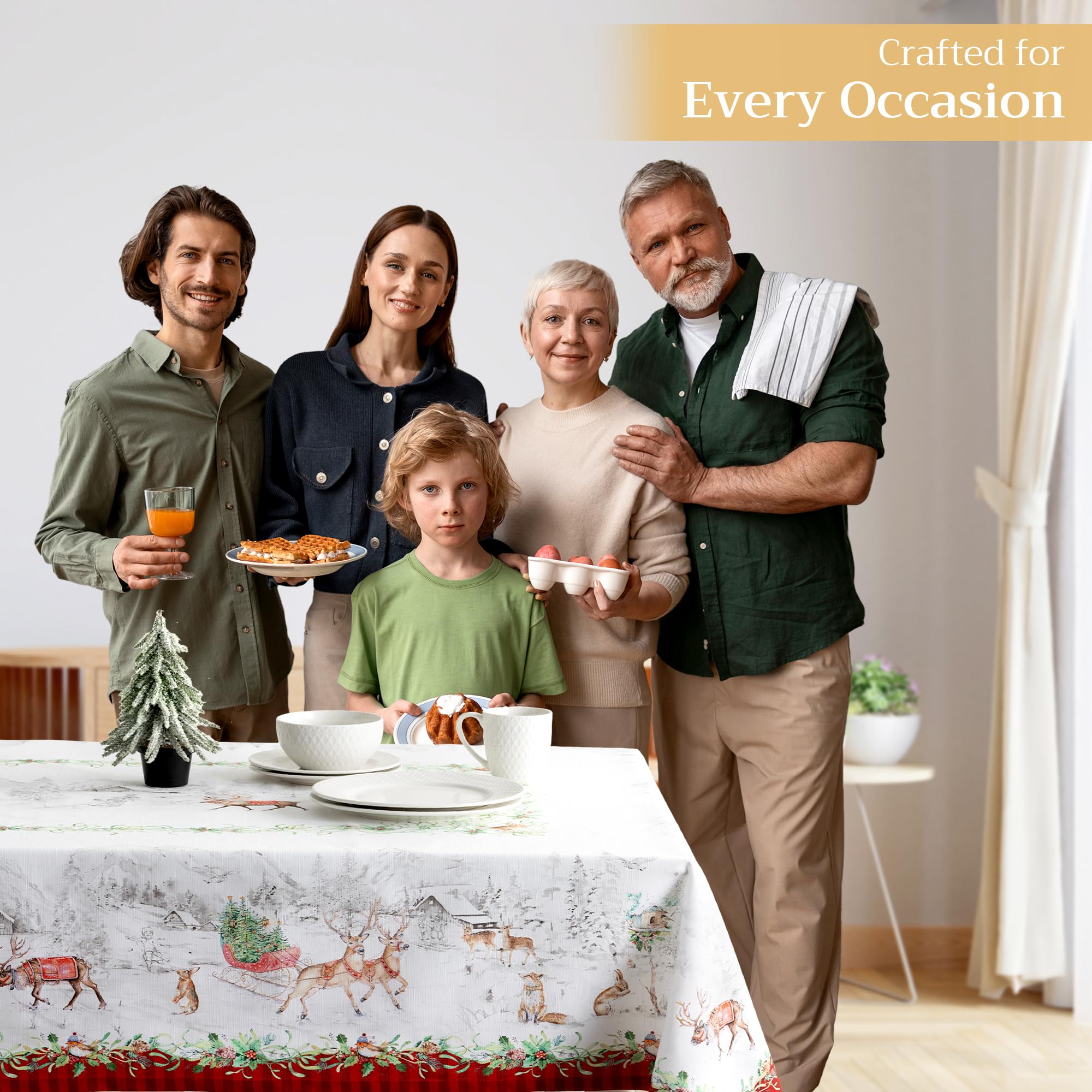 Maison d' Hermine Maison d'Hermine Tischdecke Rechteckig 100% Baumwolle 180 cm x 140 cm Wiederverwendbar Alltagsgebrauch für Weihnachtsdekorationen Esszimmer Landhaus Zuhause Party Festlich (Christmas Tradition) – Bild 5