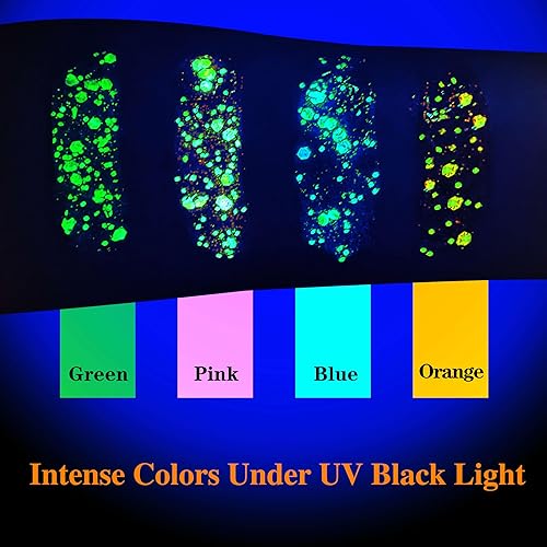 Miniatura 10 de MEICOLY Gel de purpurina corporal verde neón, gel de purpurina gruesa con luz negra UV, pintura con purpurina que brilla en la oscuridad, para