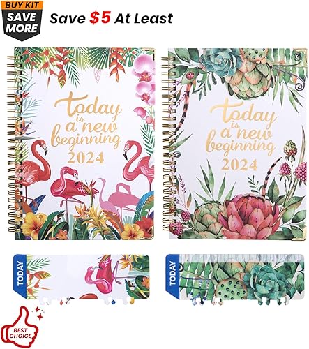 Miniatura 3 de 2 planificadores 2024 mensuales, semanales y diarios, 8.5 x 6.2 pulgadas, pestañas mensuales, encuadernación de doble alambre, agenda mensual de