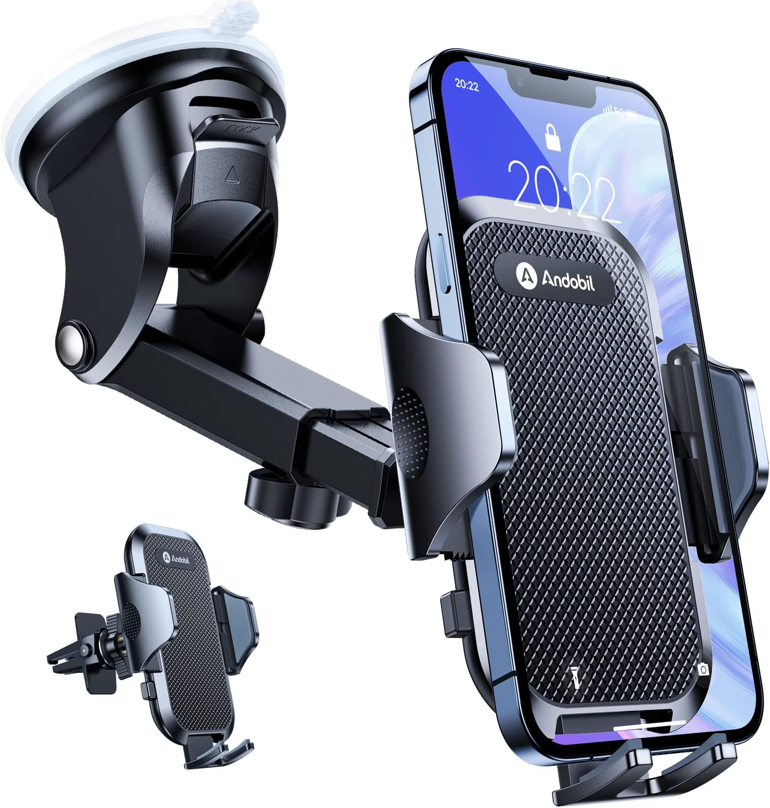 [NO Wobble] andobil Car Phone Holder Windscreen Mount [Easy to Use & Robust] 3 Options Sturdiest Mobile Phone Holder for Car Air Vent Dashboard Phone Cradle for Car iPhone 14 13 Pro Max 12 Samsung S22