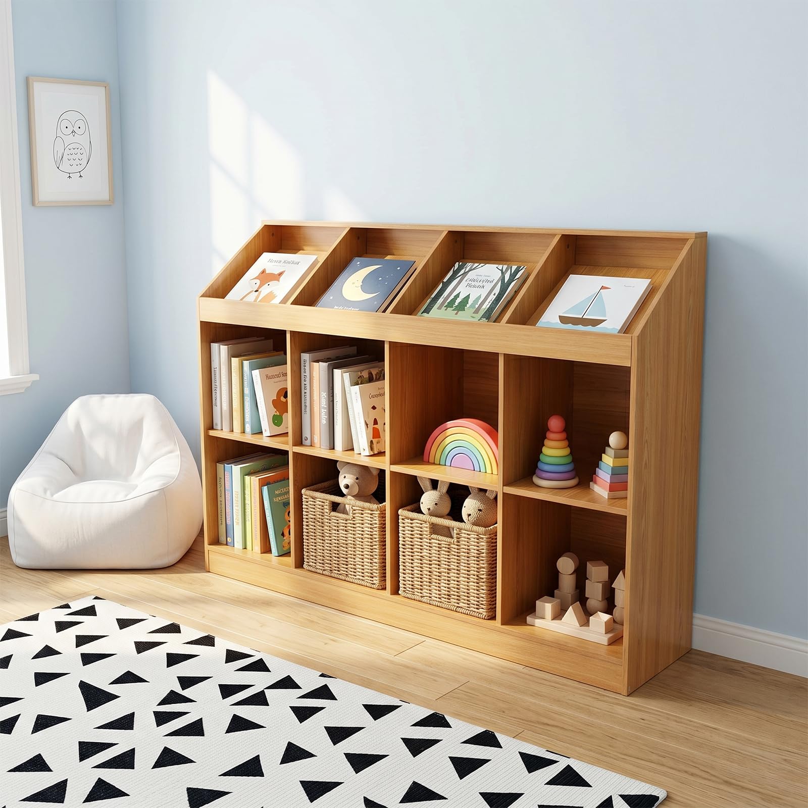 Libreria per cameretta dei bambini con contenitore per giocattoli | Scaffale stabile, per la cameretta dei bambini, la stanza dei giochi, l'asilo, 126 x 30 x 91 cm