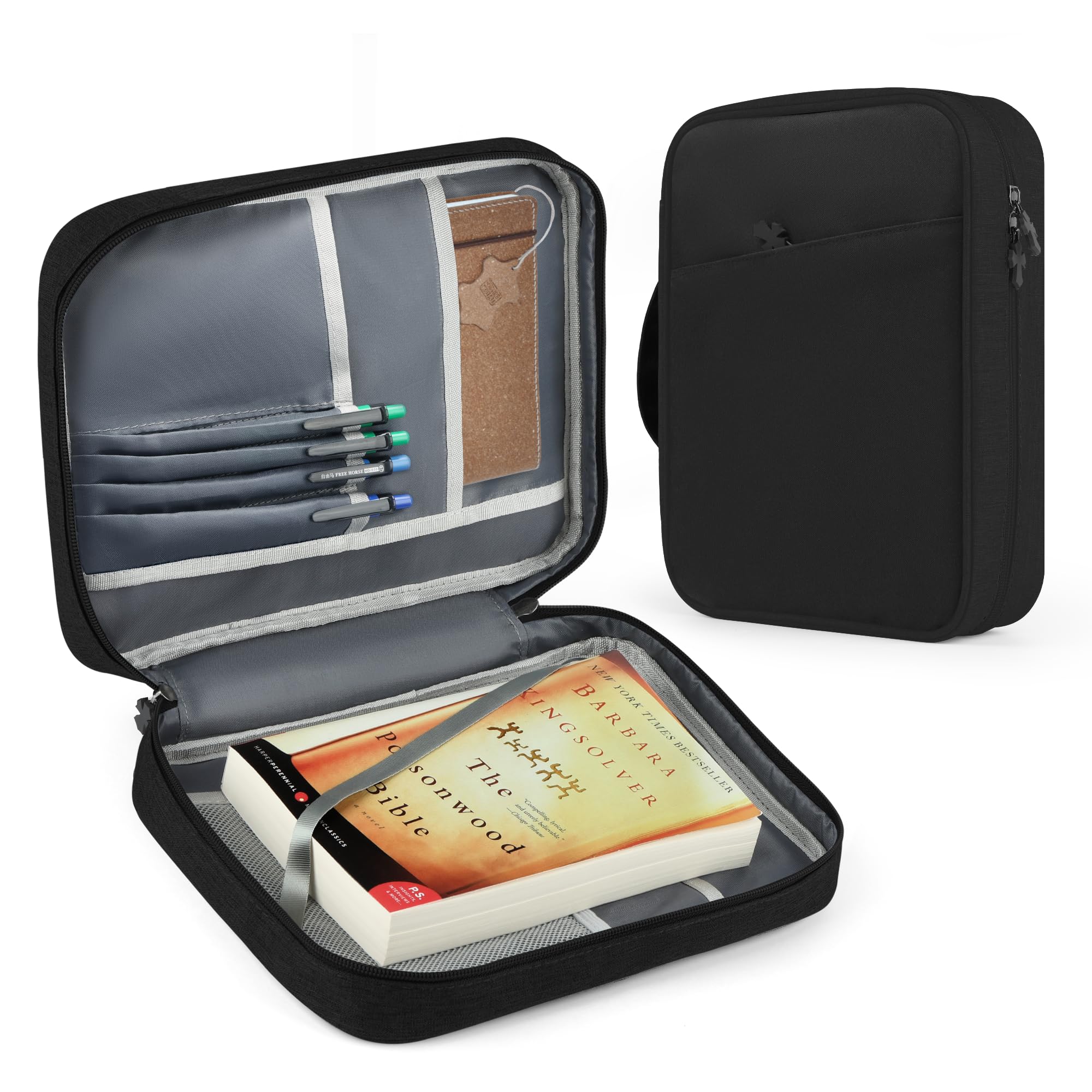 MOSLA Bible Cover Bag with for Women Men, Scripture Study Carrying Book Cover Church Bag with Handle and Pocket for Fathers Mothers Mom Kids, Catholic Church, Christian Gifts Black