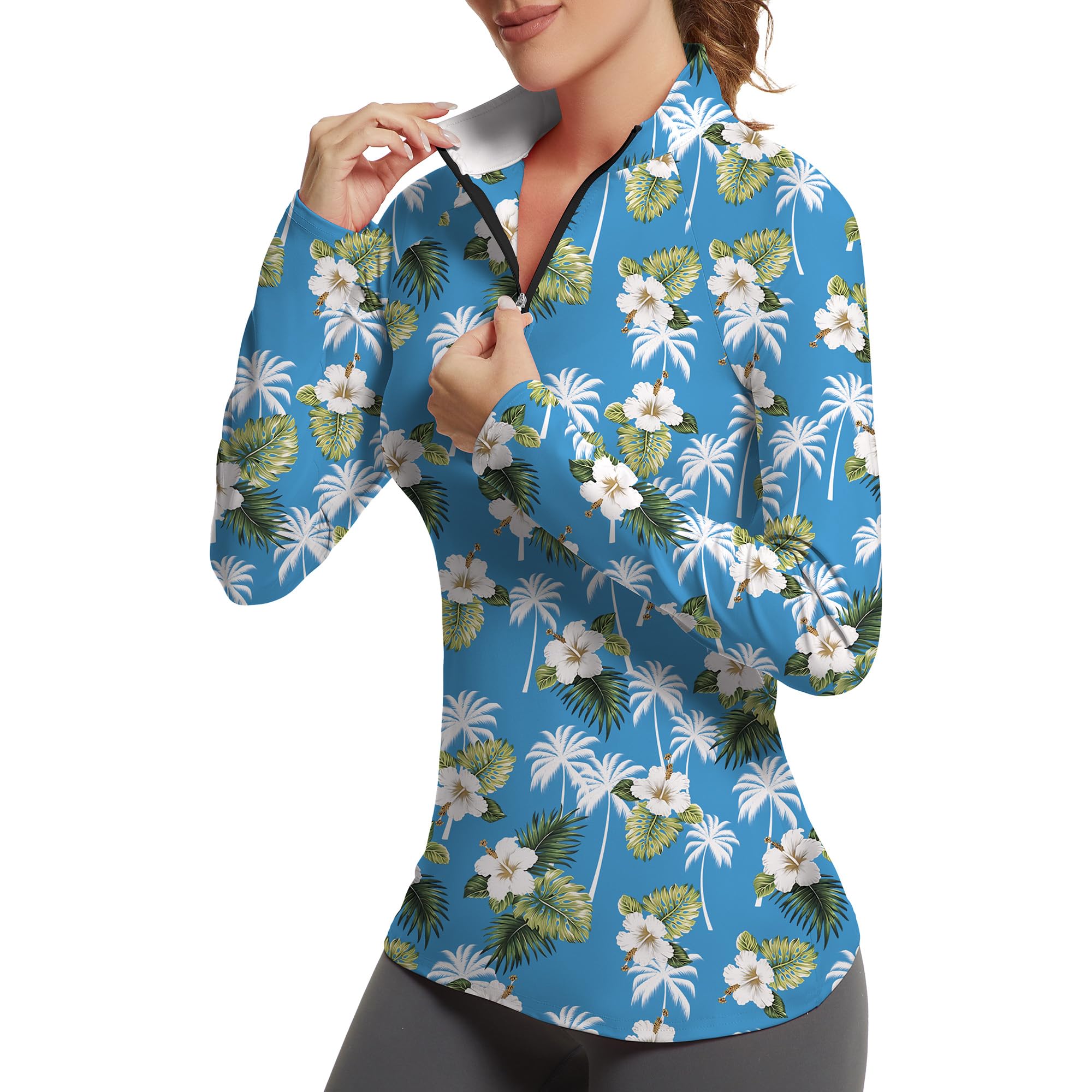 GGOV Golf Shirts for Woman UPF 50+ Sun Protection Quick Dry Lightweight Long Sleeve Polo Shirts for Woman Rash Guard