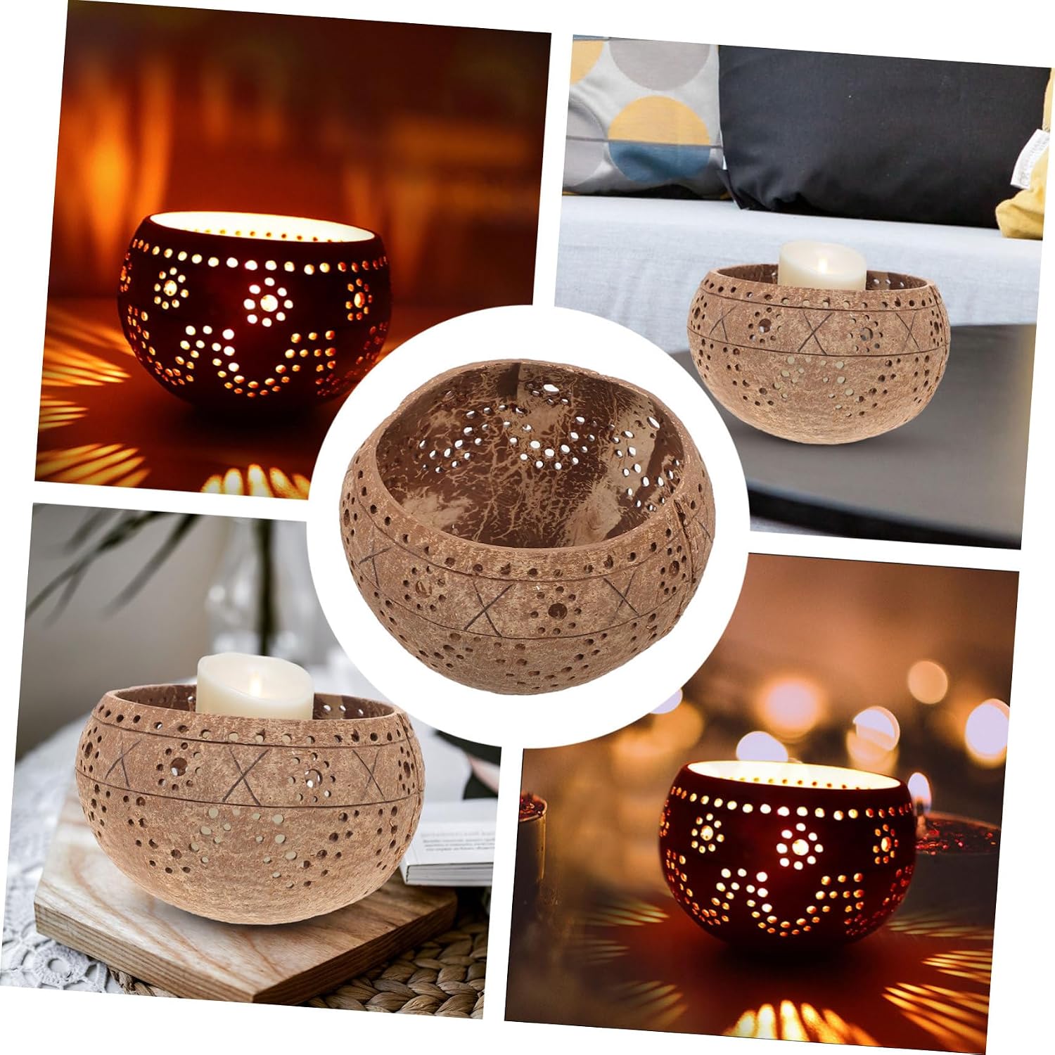 Coconut Shell Candle Bowl Decorative Hollow Jar for Candle Storage