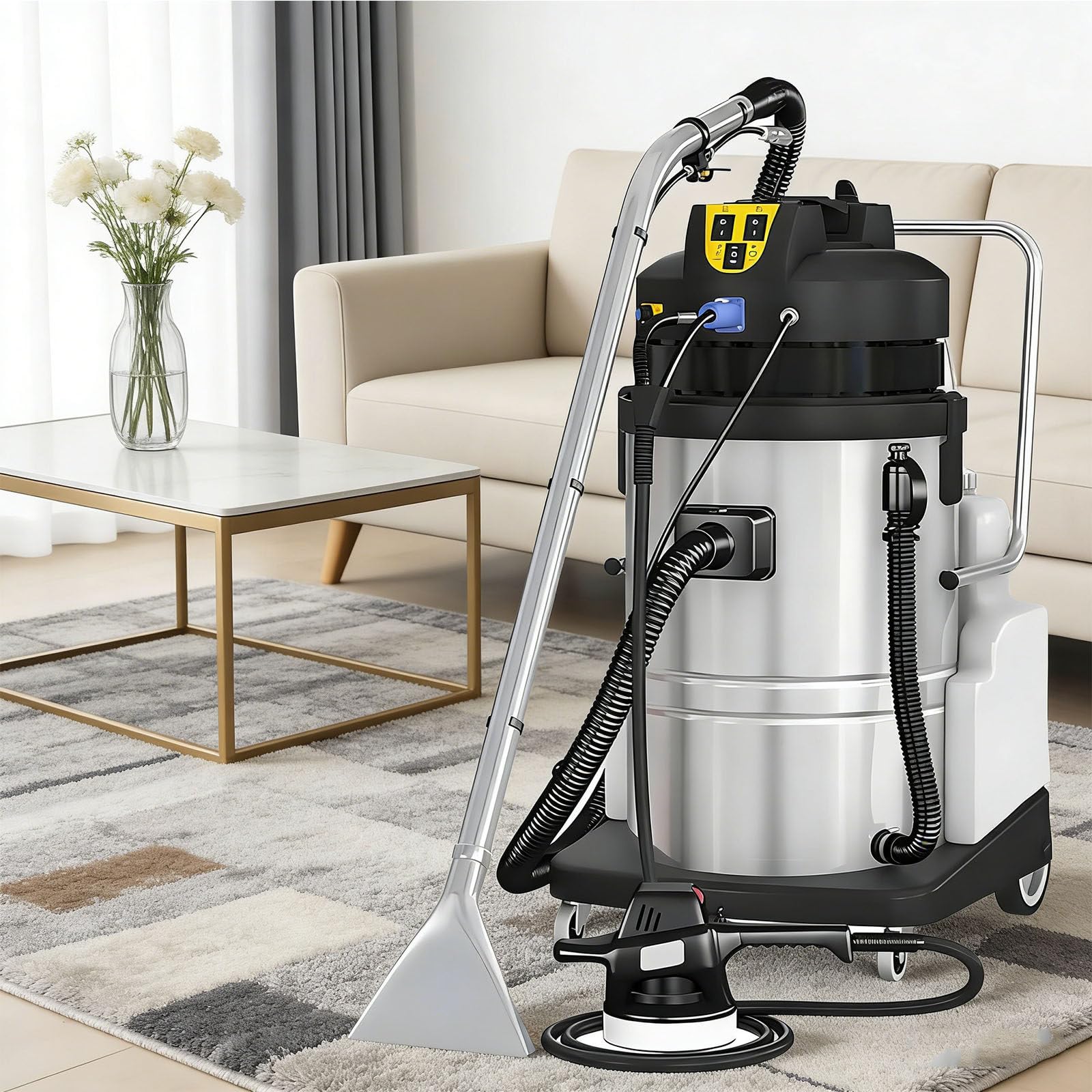 Máquina portátil de limpieza de alfombras, aspiradora en seco y húmedo de 20 litros para limpieza profunda de alfombras, sofás y alfombras, limpia 2 pies cuadrados/min, incluye 6 accesorios y manguera