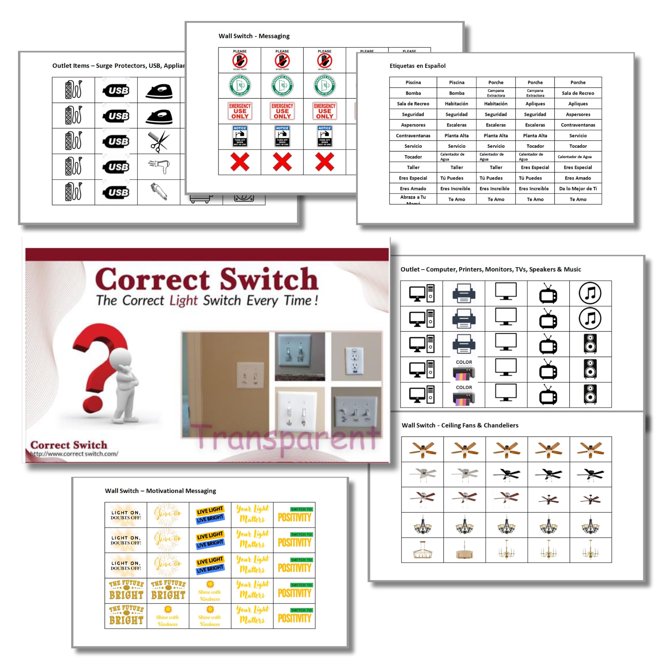 Light Switch Labels for Home, Office, School and Business Use - Even Spanish Labels