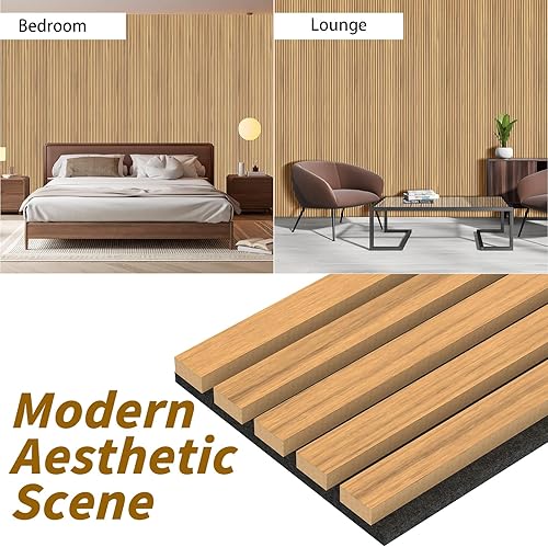 Miniatura 9 de Paneles de pared de madera acústica de 4 piezas para pared y techo, paneles de pared de listones de madera estriada 3D para decoración de pared