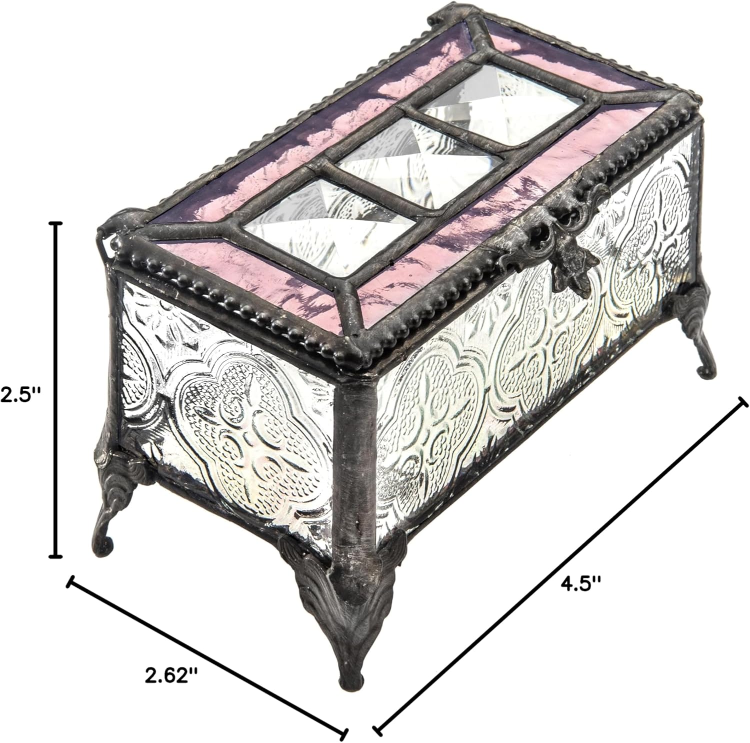 J Devlin - Vintage Stained Glass Jewelry Box Trinket Keepsake Display - Box 514 (Pink)