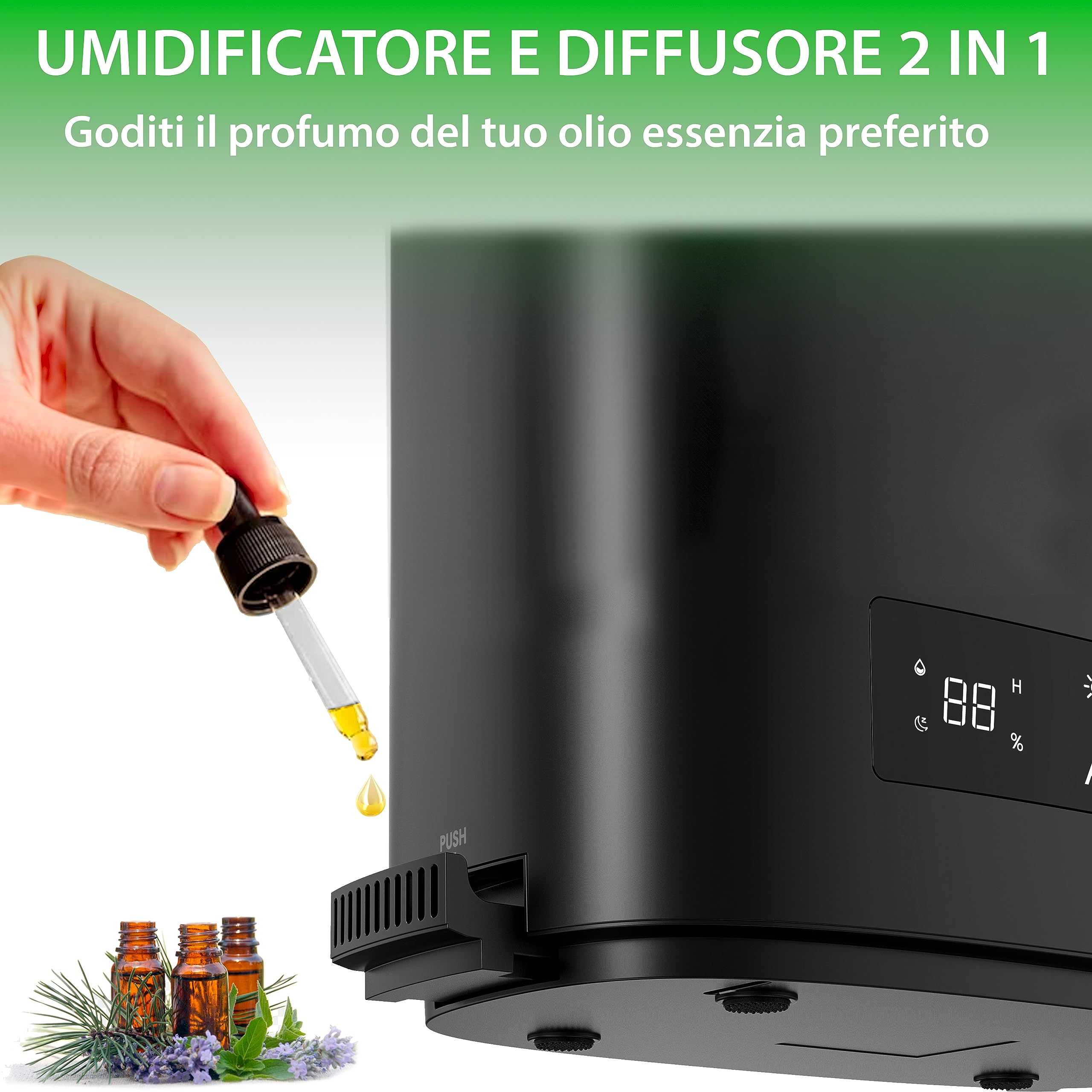 Umidificatore 6 Litri Casa Ambiente A Ultrasuoni Temperatura Costante Super Silenzioso Funzione Timer Autospegnimento 8 Modalità Di Utilizzo Con Luci LED Design Palpala Colore Nero
