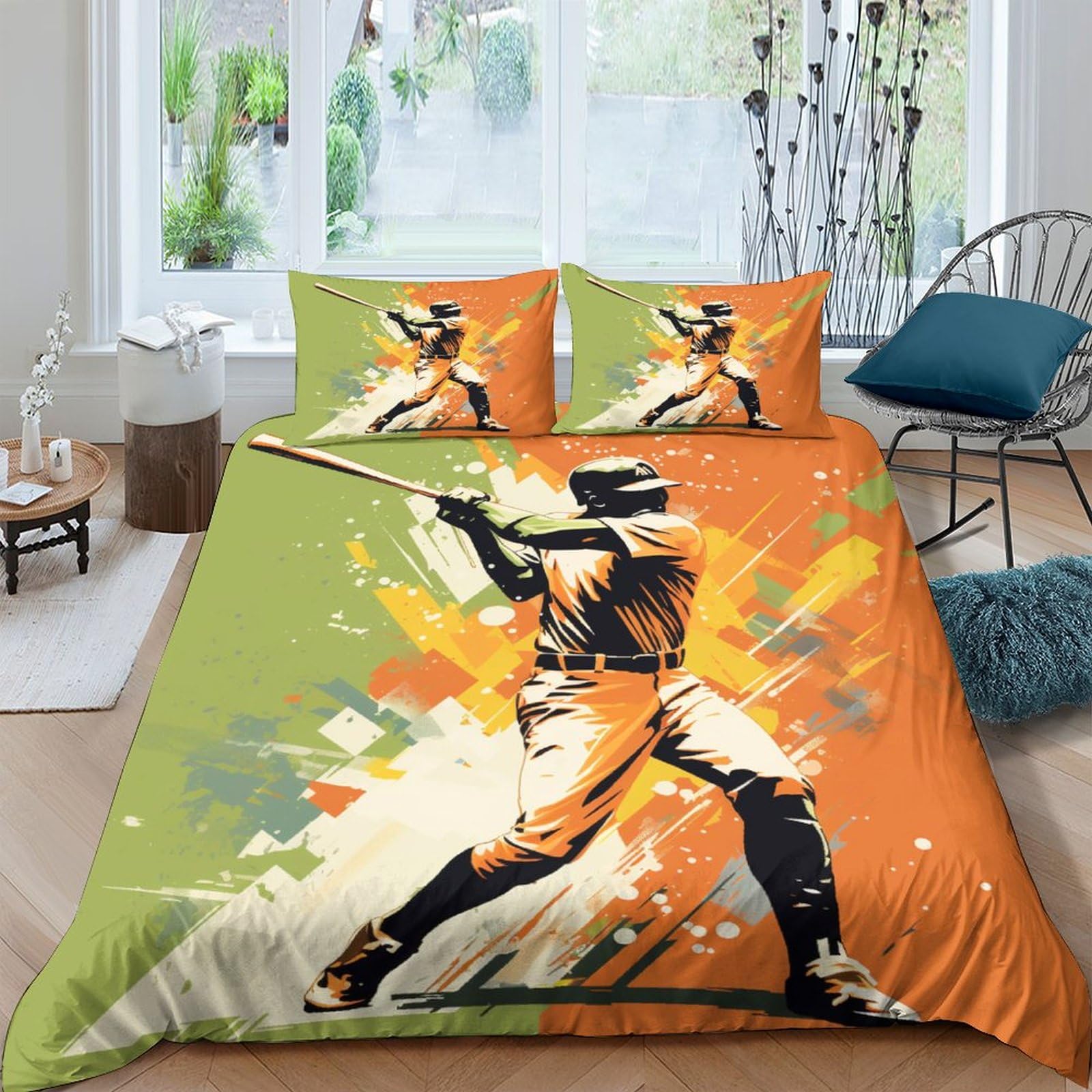 Cricket Athletes Bedding Set Cover Duvet Cover 3D Bedspread Cricket 3 Piece Quilt Cover with Zipper Closure Soft Microfiber for Kids Children King（220x240cm）