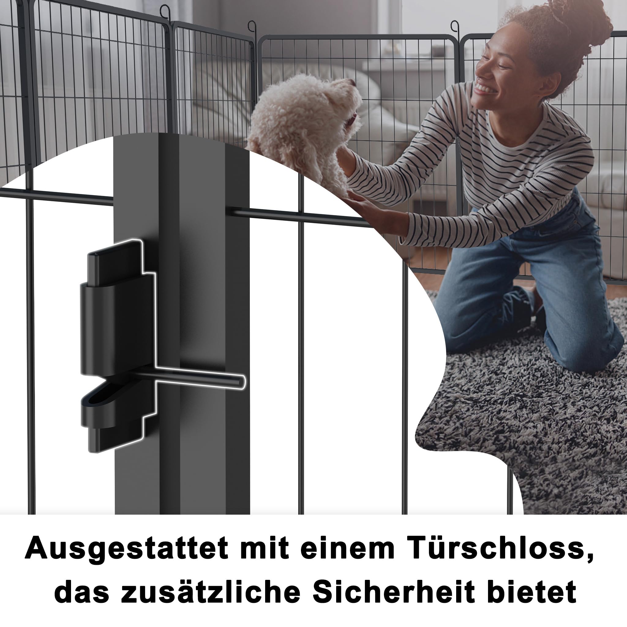 LARS360 Welpenauslauf Hundelaufstall 65x80cm Tierlaufstall 12 Gitterplatten mit Tür, Flexibel und Faltbar für Innen und Outdoor (Mattschwarz)