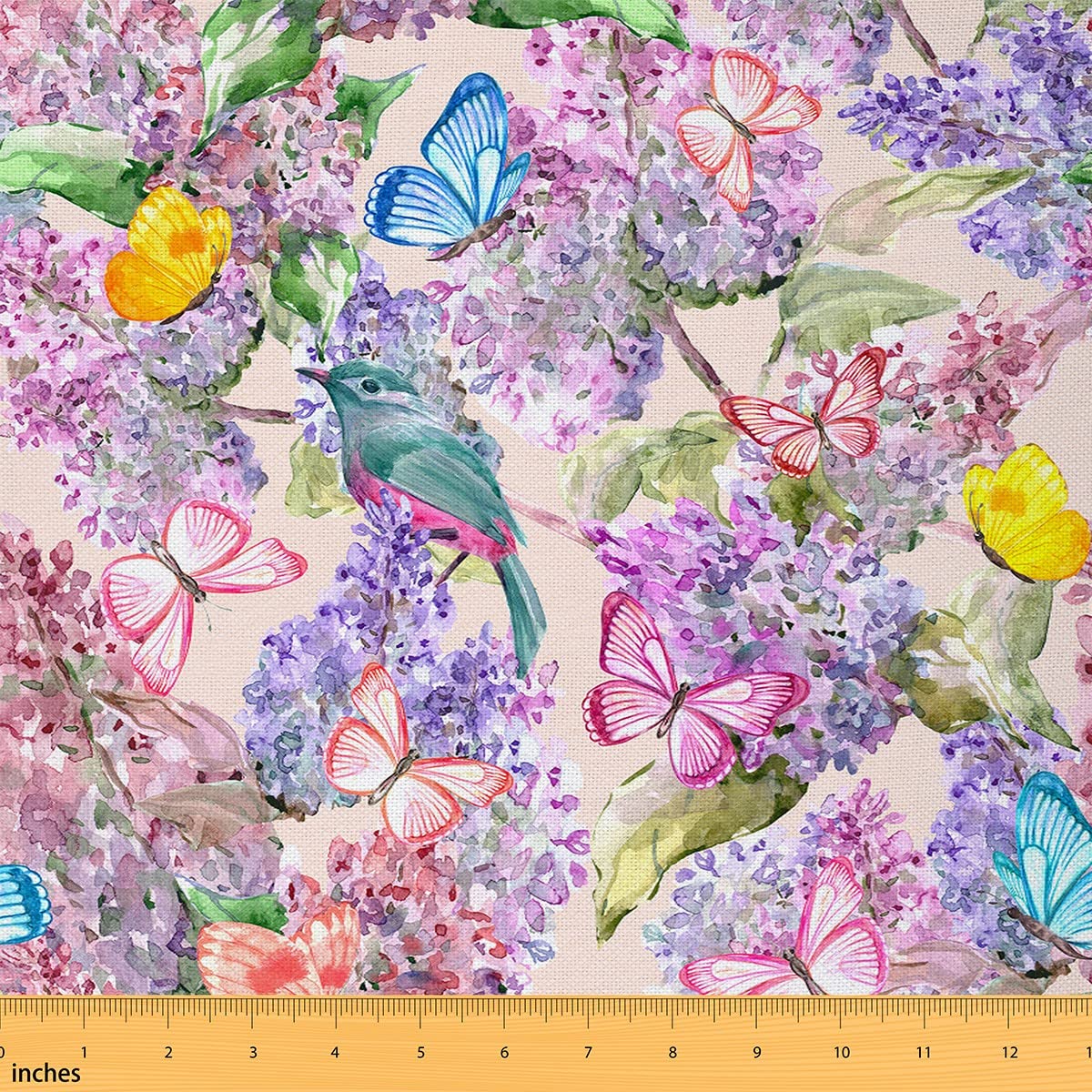 Colorful Butterfly Fabric by The Yard Watercolor Purple Outdoor Flowers Decor Fabric for Teens Sewing Lovers Wild Moth Rustic Style Fabric for Bed Outdoor Indoor DIY Projects 2 Yards