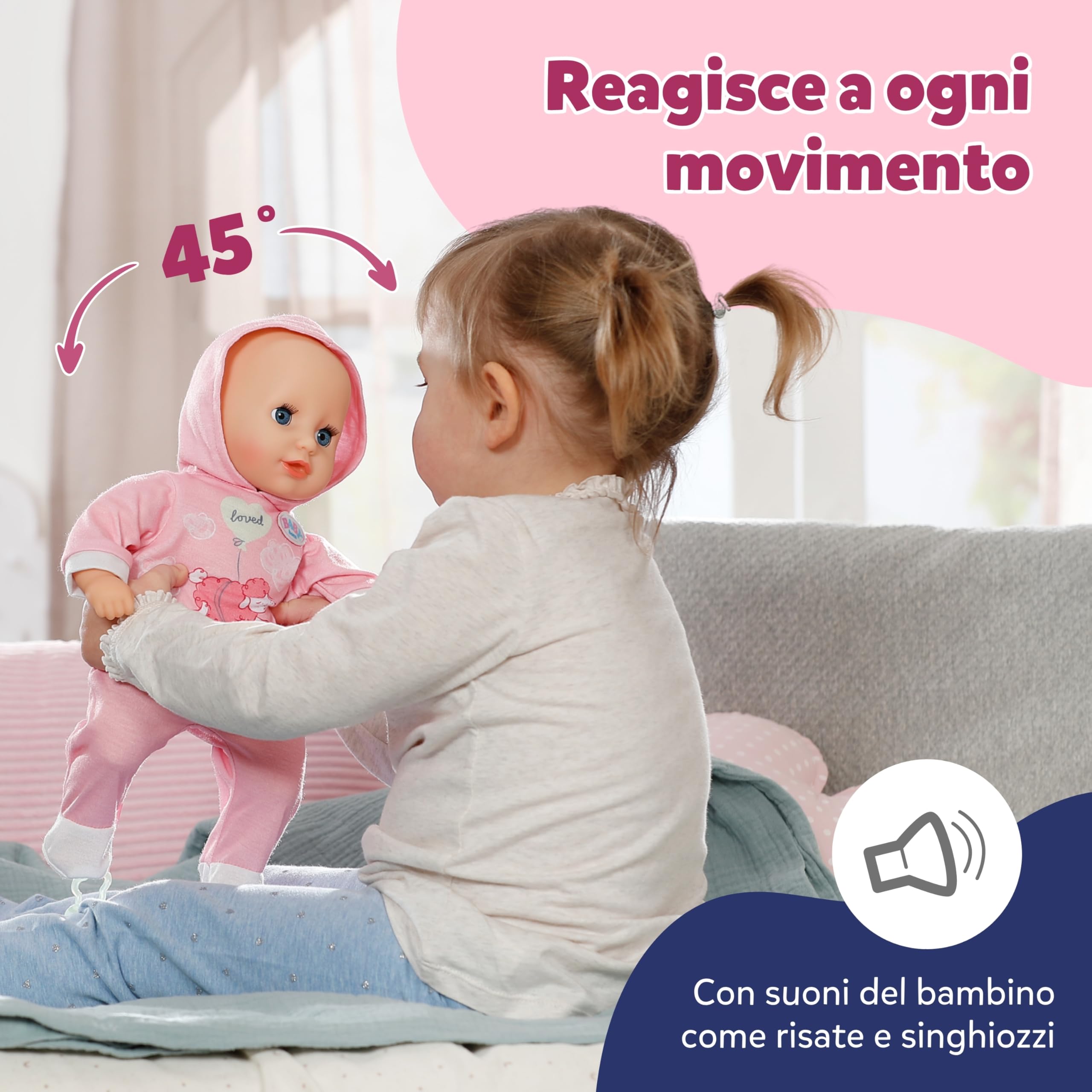 BABY born Hannah Let's Play 36 cm, bambola con 5 funzioni | Corpo morbido in tessuto, accessori inclusi, batterie necessarie, da 1 anno