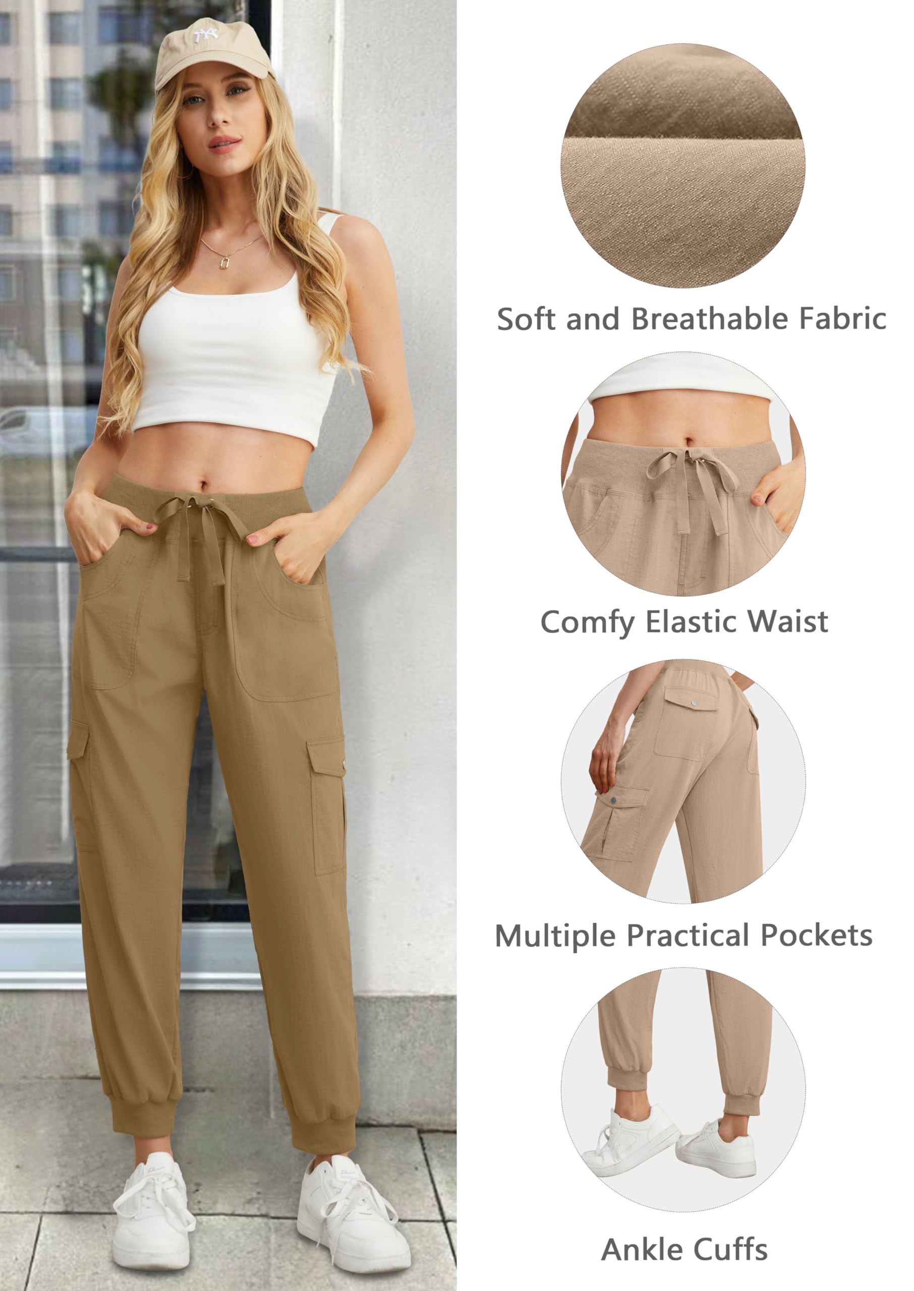 GRECERELLE Pantaloni cargo leggeri da donna con elastico in vita con tasche con bottoni per l'estate all'aperto escursionismo jogging viaggi