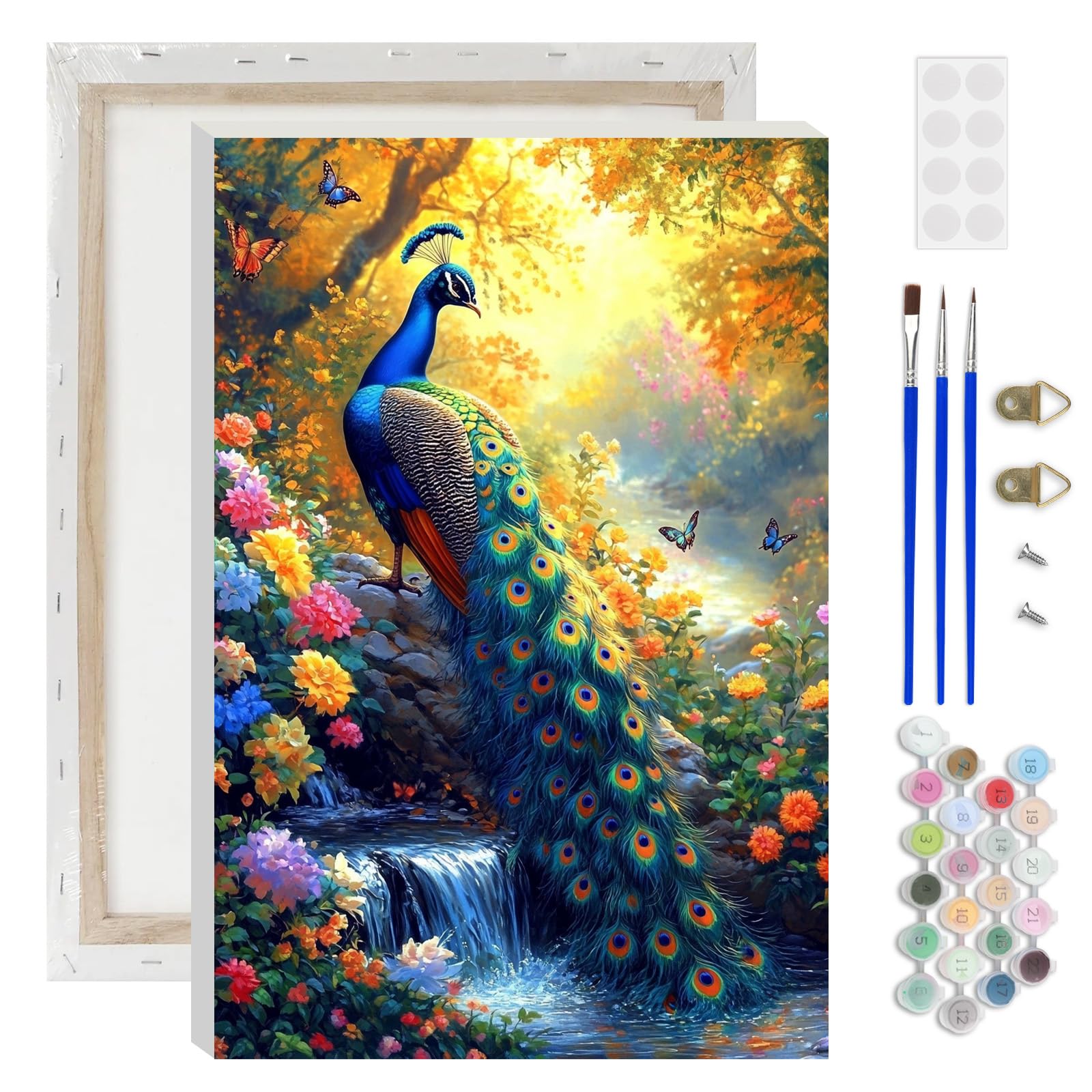 AIRDEA Peacock Paint by Numbers for Adults, Waterfall Stream Painting by Numbers for Adults, DIY Acrylic Pigment Drawing Paintwork Arts and Crafts Painting Kit for Home Decor 8x12 inch (Framed) — image 1