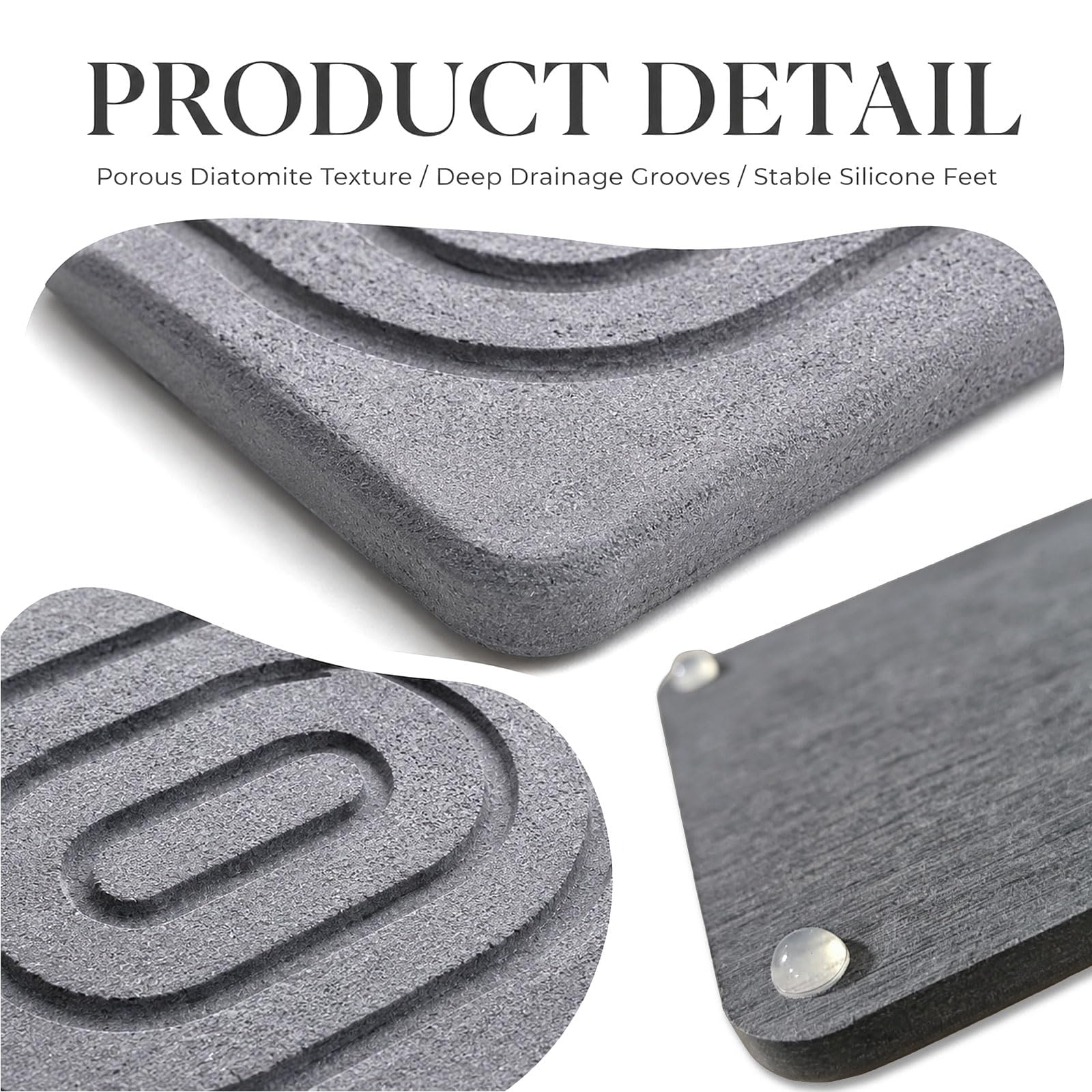 Set da 2 vassoi da bagno, sottobicchieri in diatomite assorbenti, tappetino in pietra ad asciugatura rapida per piano cucina, portasapone per bagno e cucina (grigio, 21 x 10 cm)